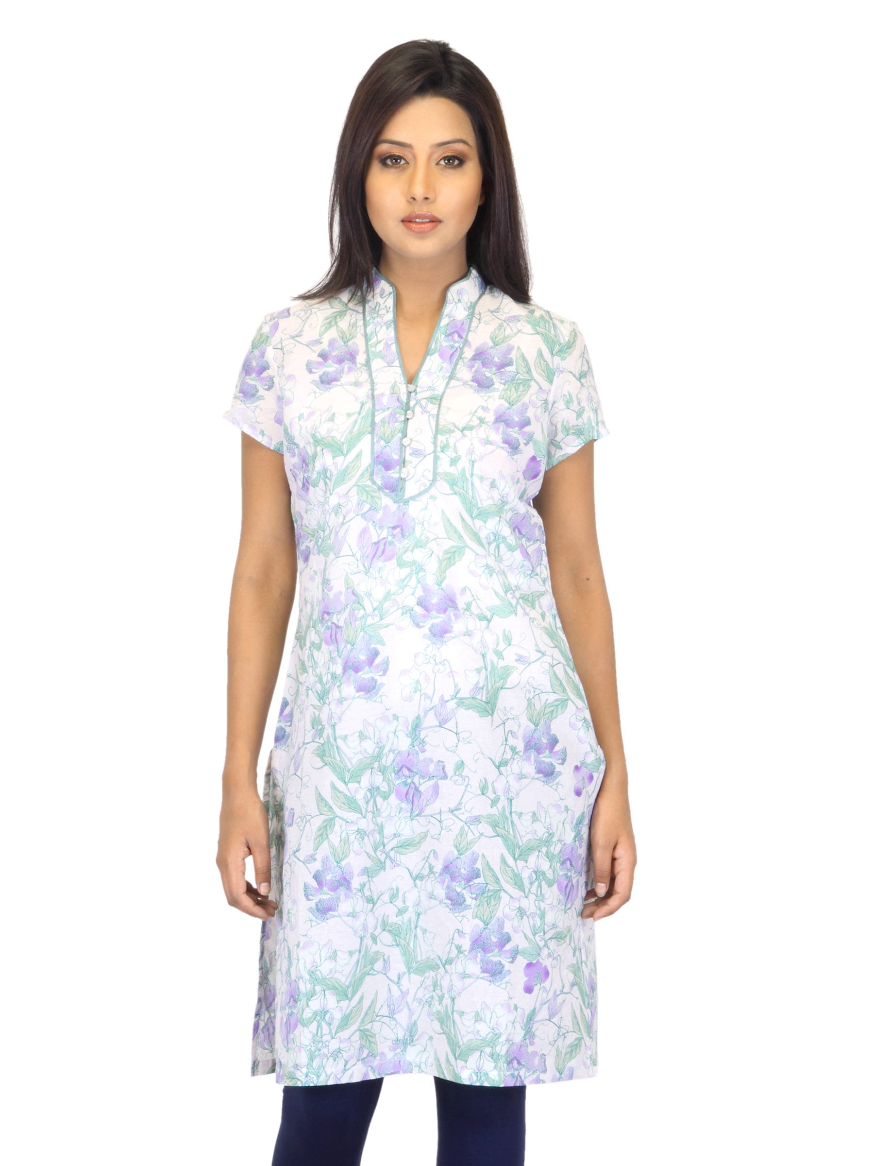 W Women Printed Purple & Green Kurta