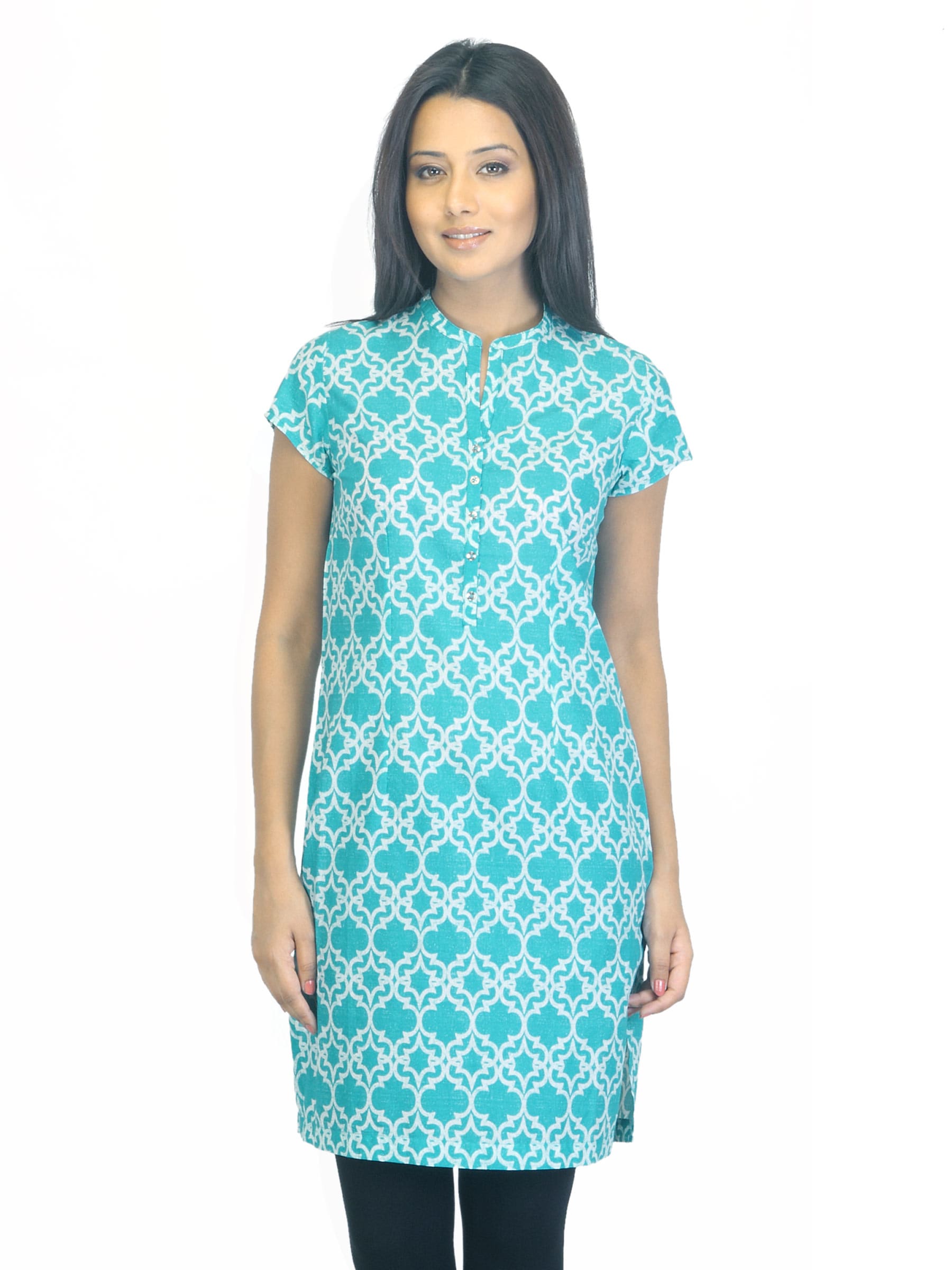 W Women Printed Turquoise Blue Kurta