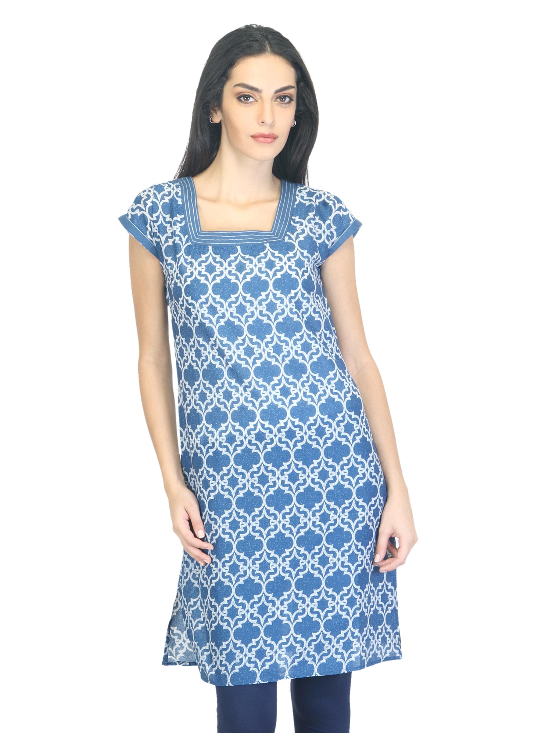 W Women Printed Blue Kurta