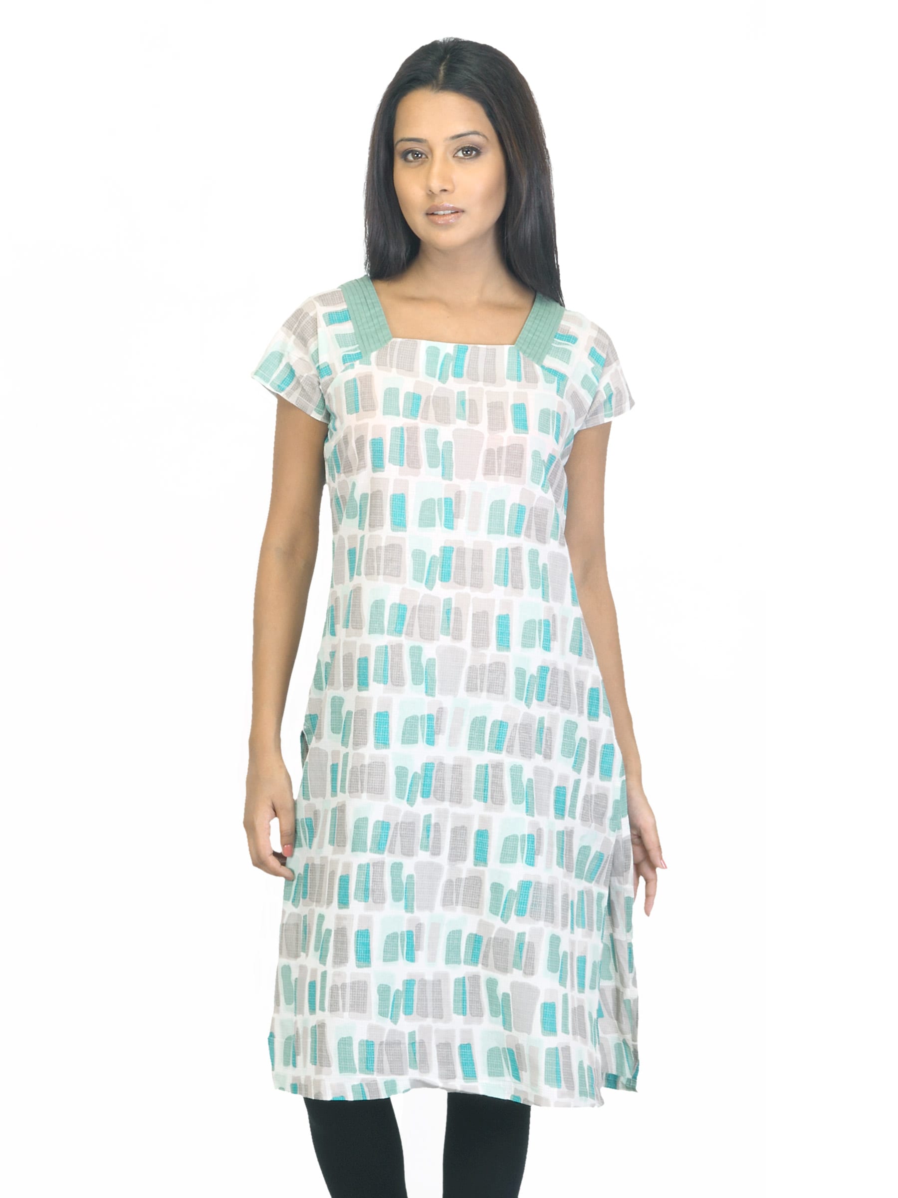 W Women Printed White & Green Kurta