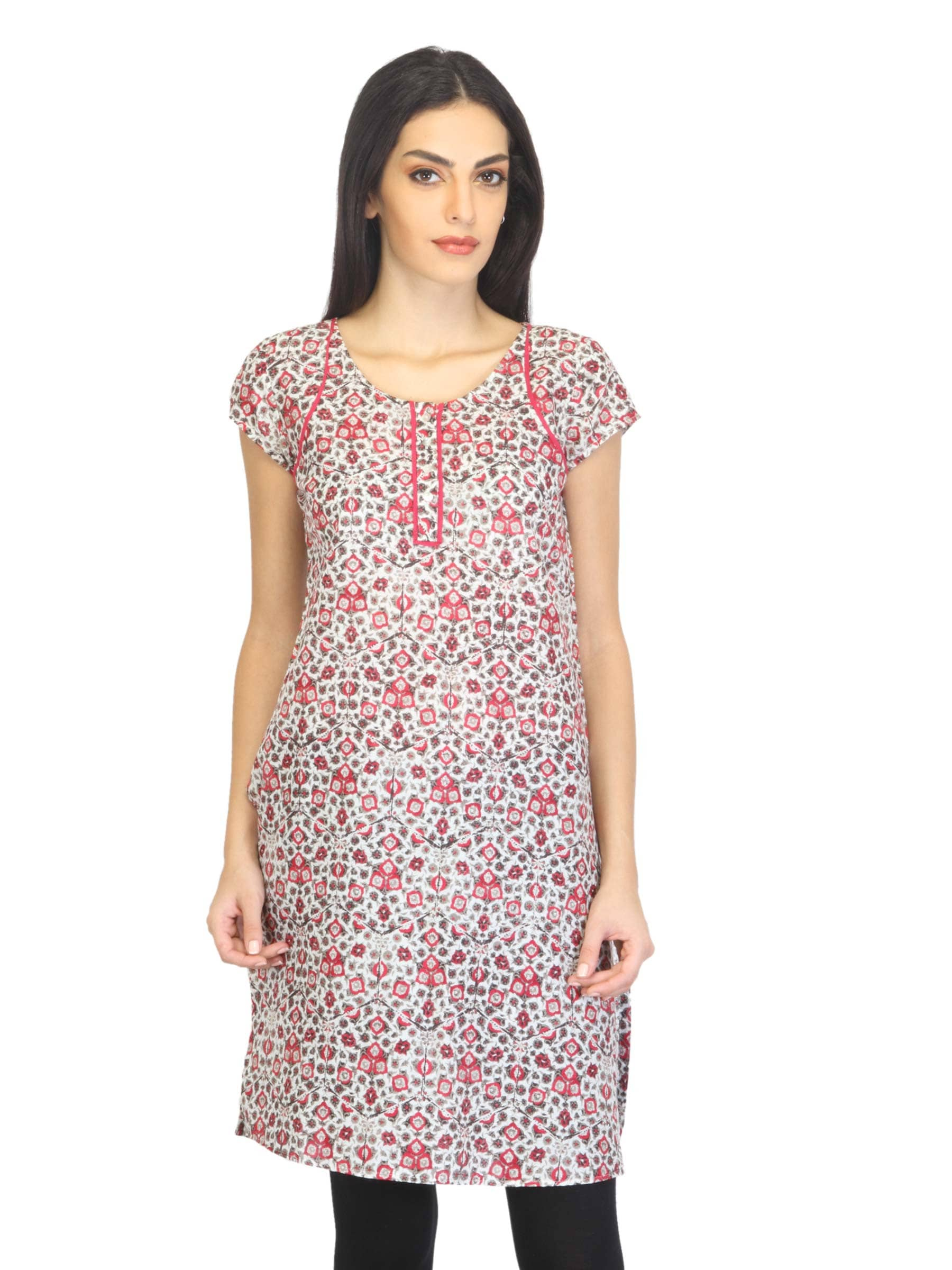 W Women Printed White & Red Kurta