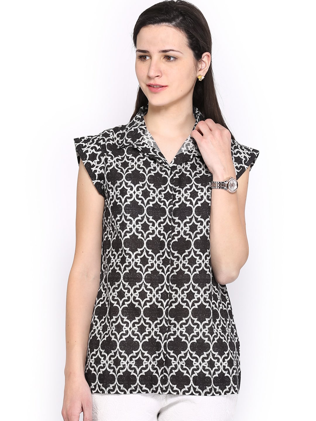 W Women Printed Dark Brown Top