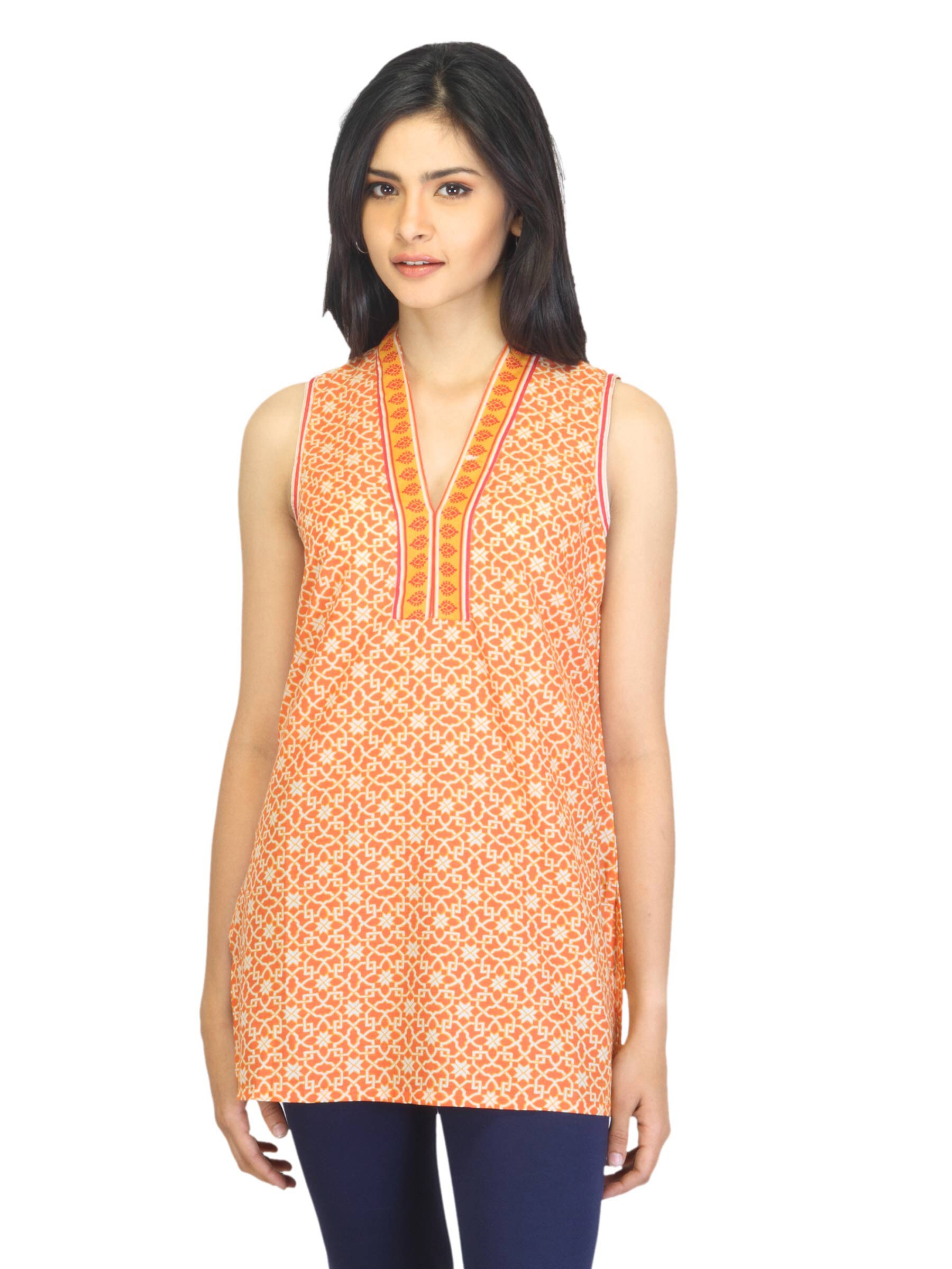 Aurelia Women Printed Orange Kurti