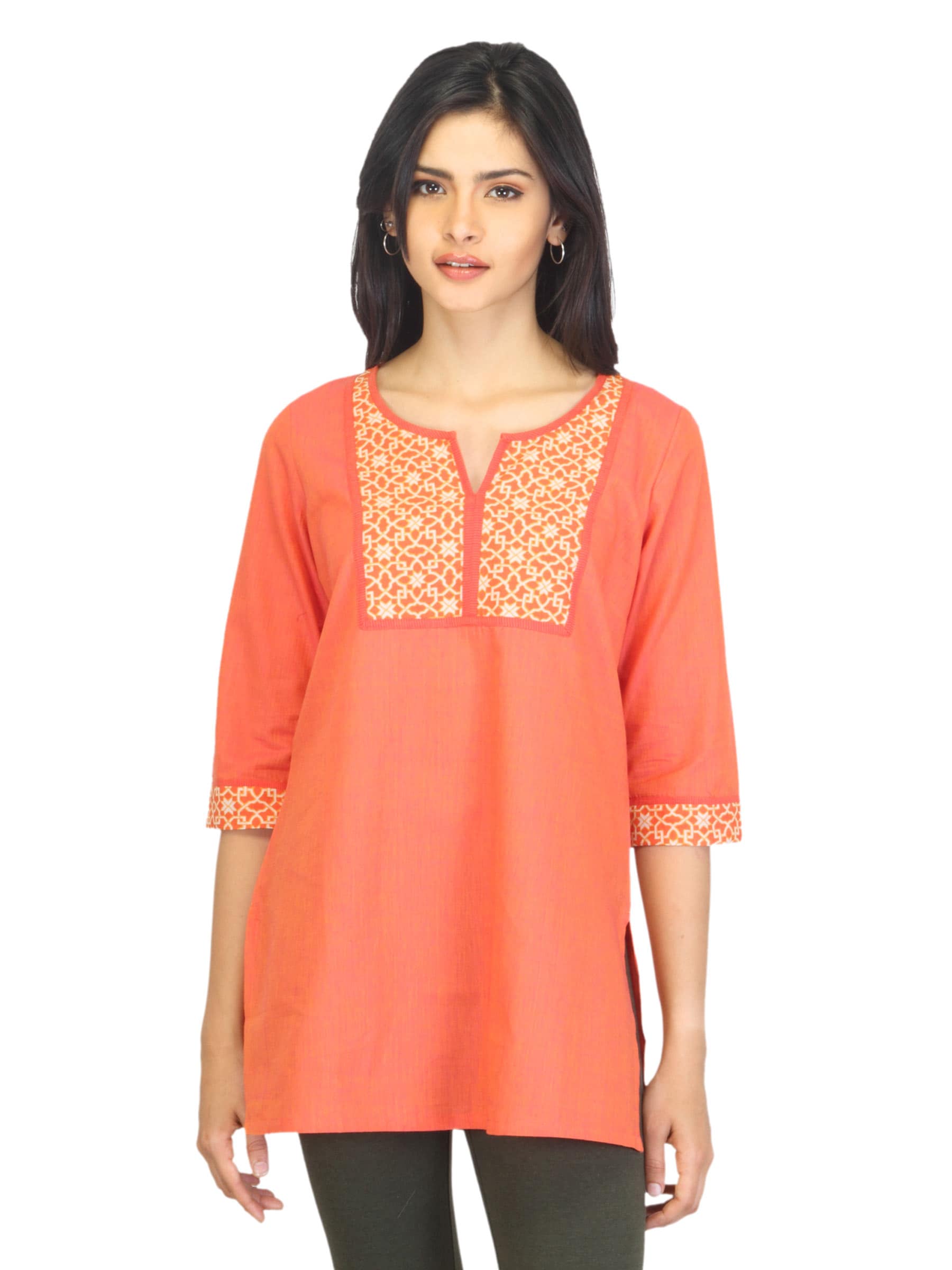 Aurelia Women Printed Orange Kurti