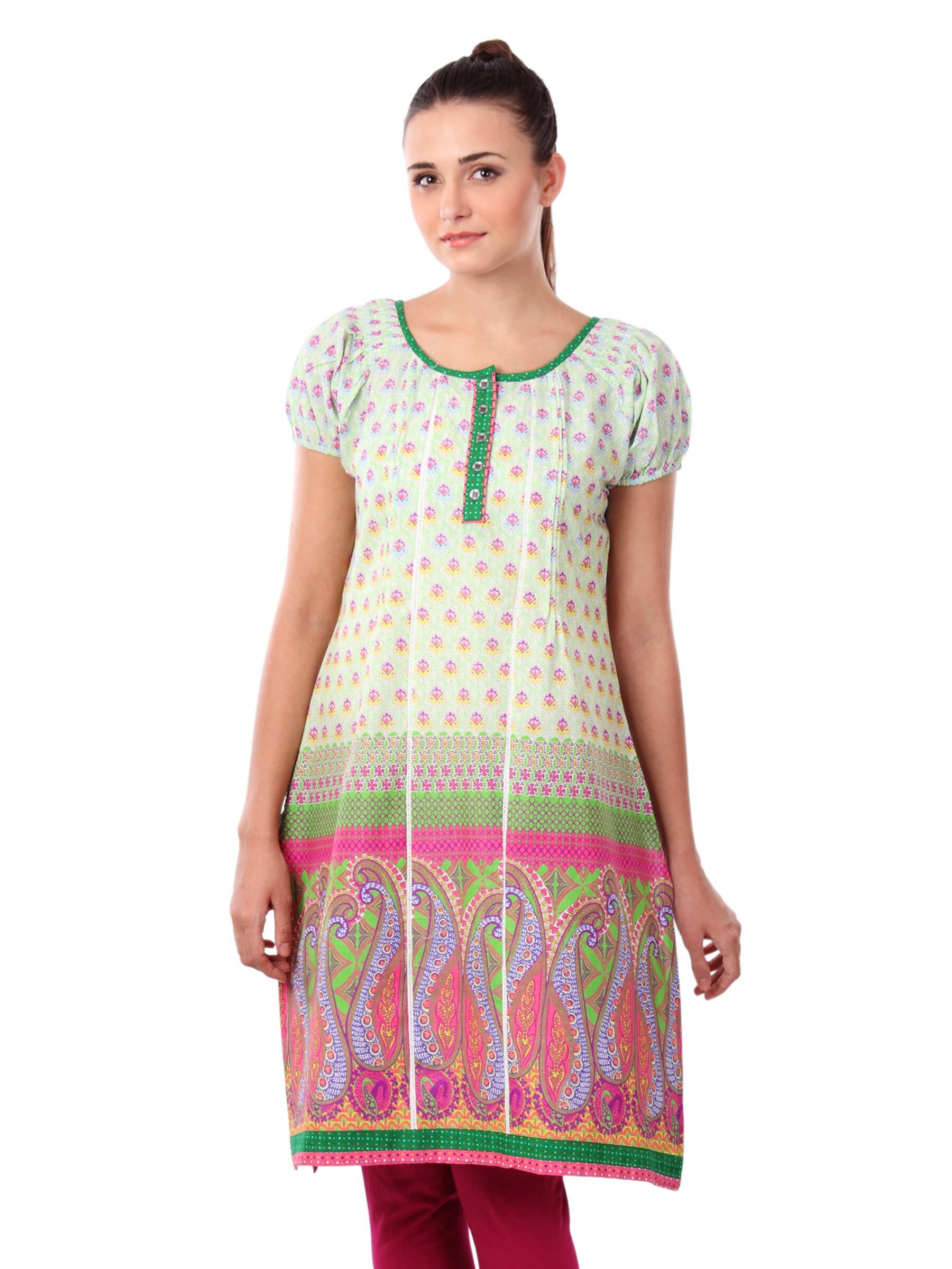 BIBA Women Bohemian Green Kurta