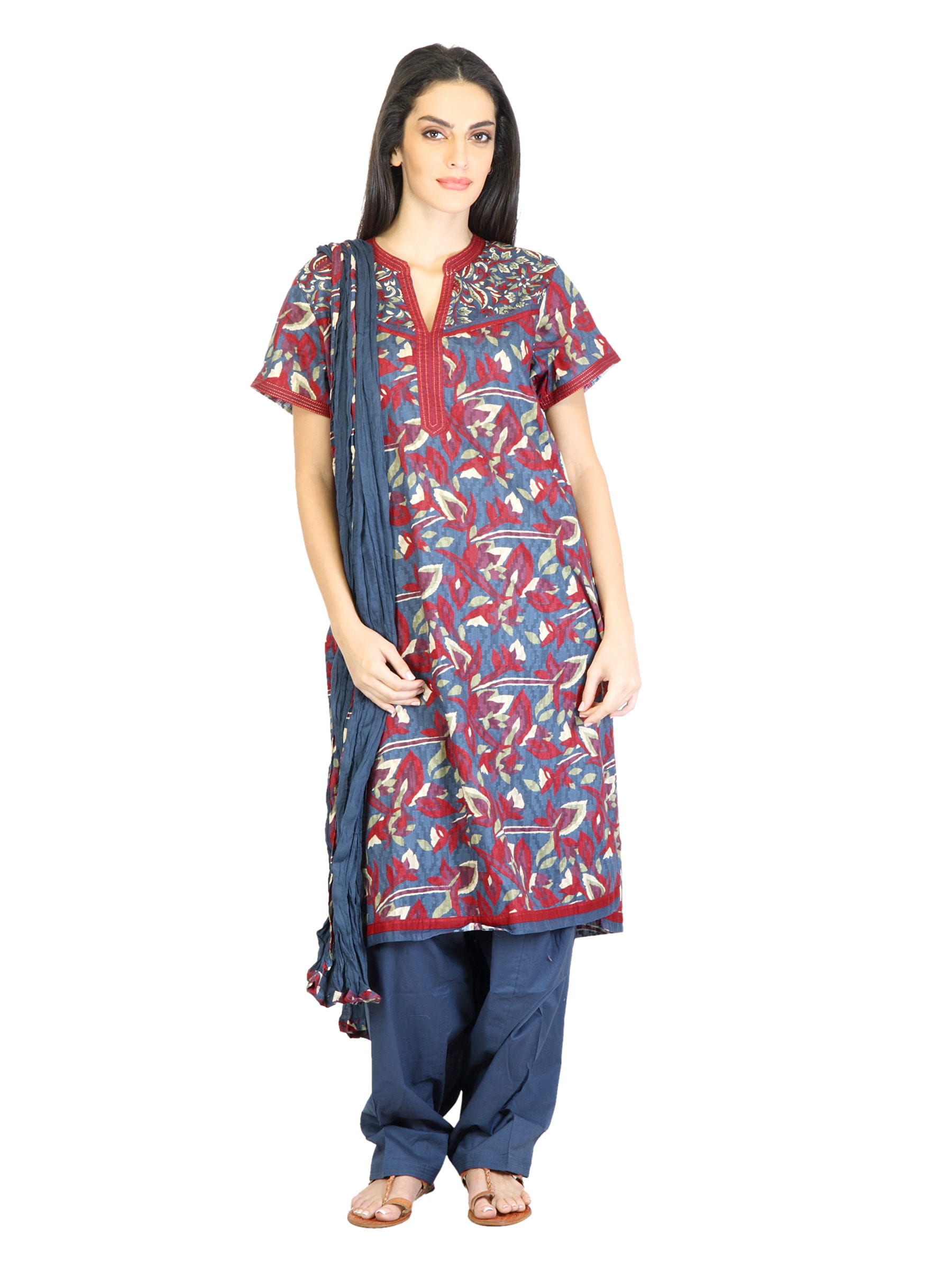 Biba Women Blue Printed Salwar Suit with Dupatta