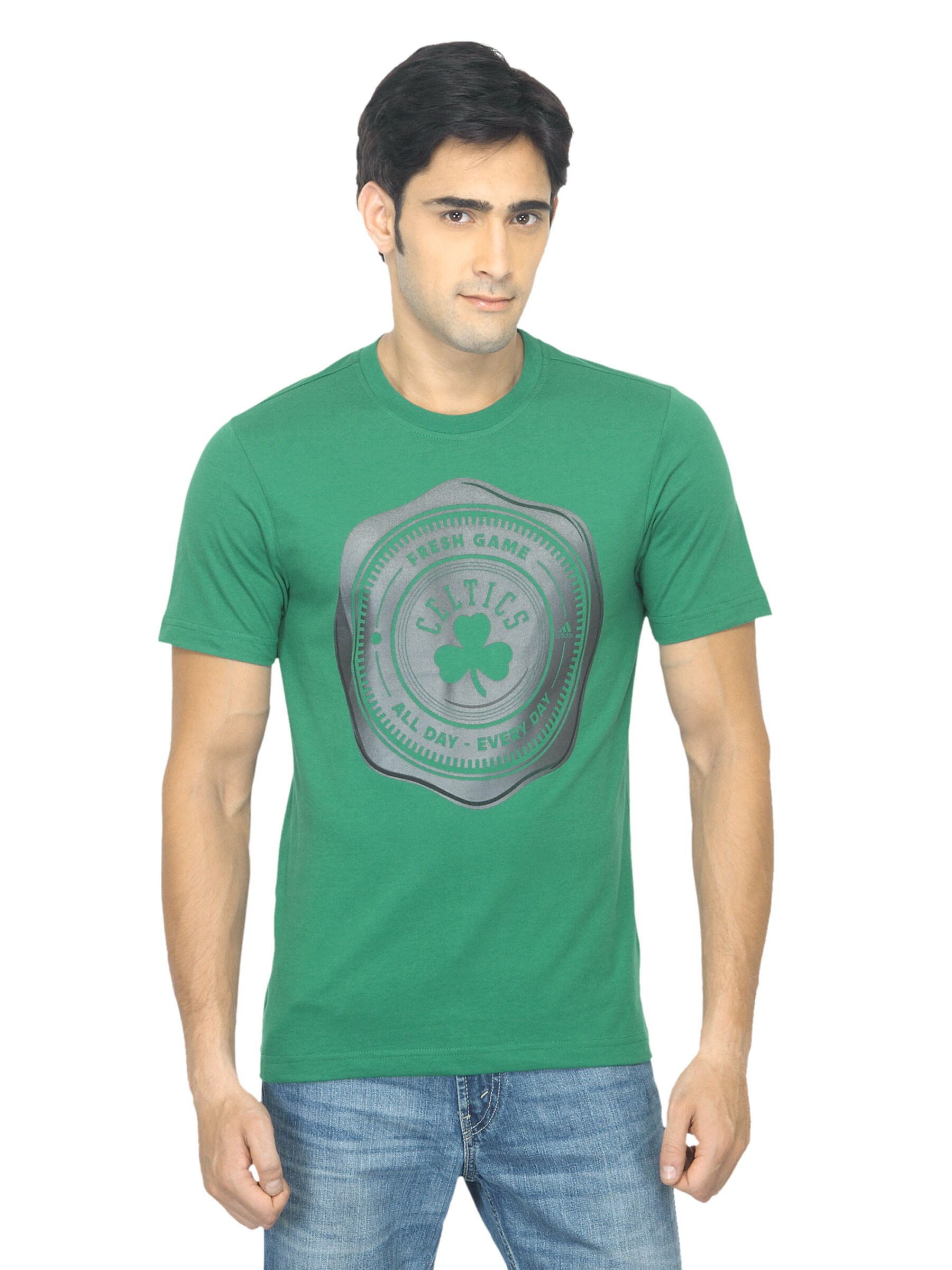 ADIDAS Men Printed Green T-shirt