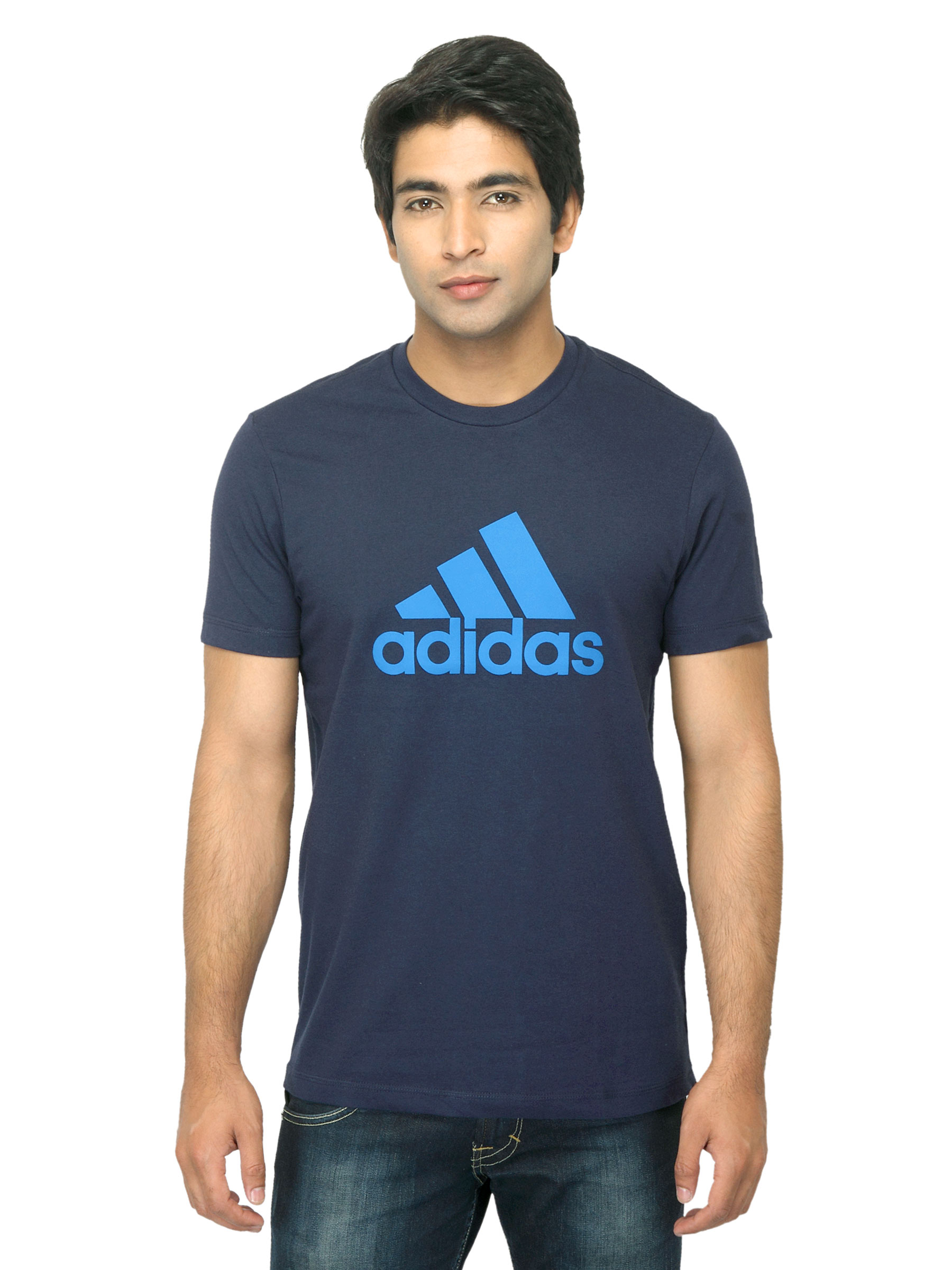 ADIDAS Men Printed Navy Blue T-shirt