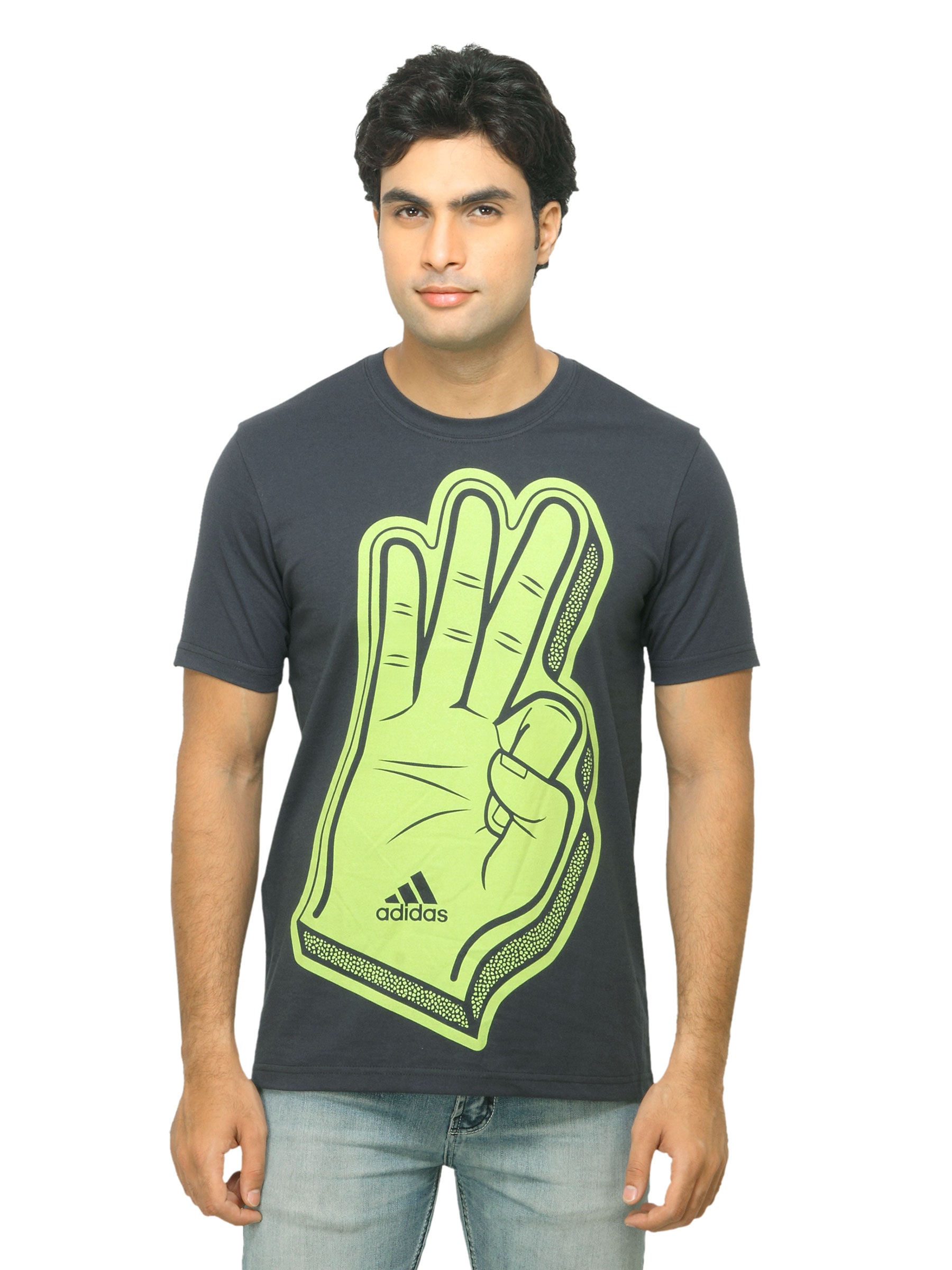 ADIDAS Men 3 Fingers Charcoal T-shirt