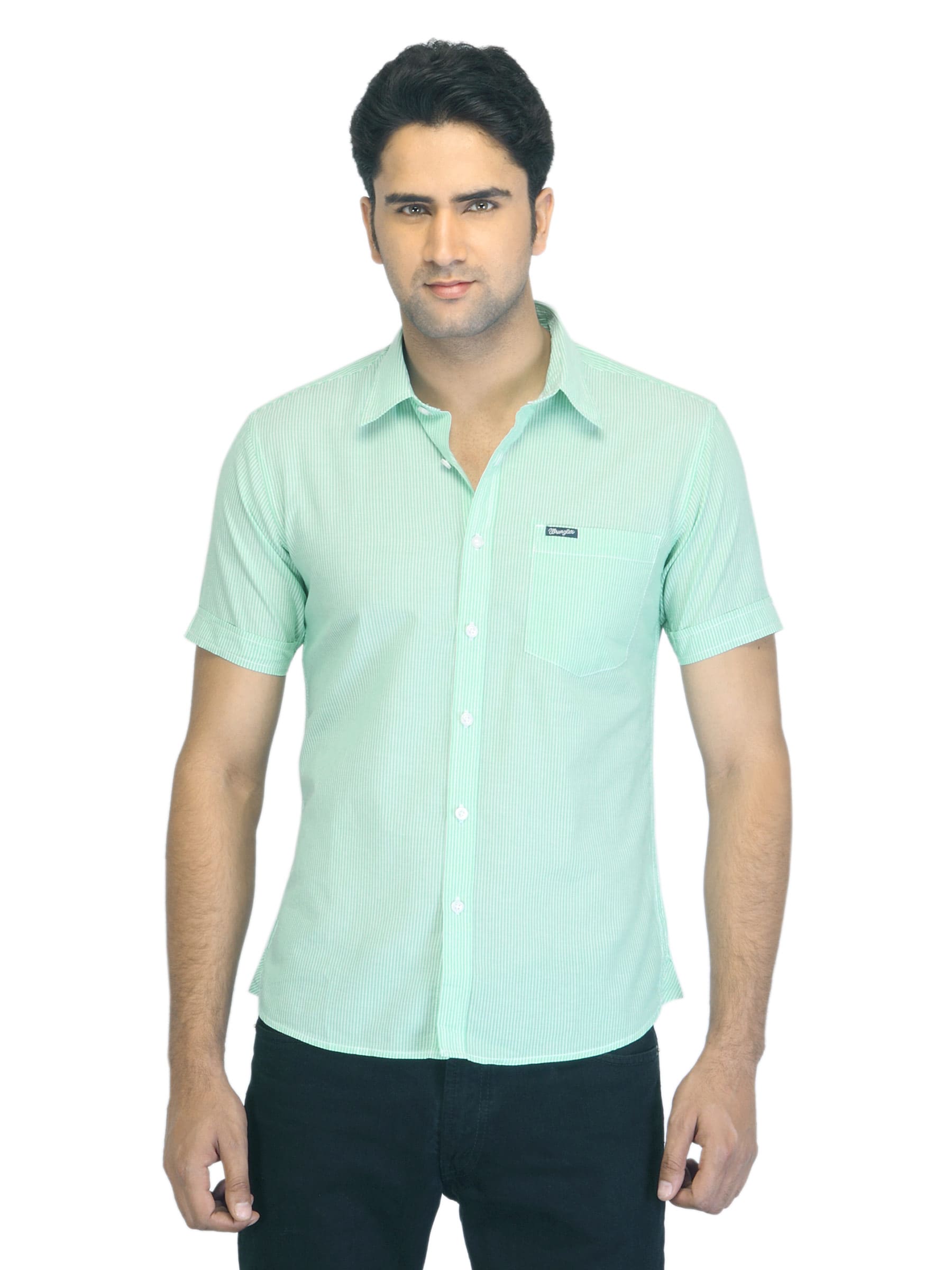 Wrangler Men Striped Green Shirt