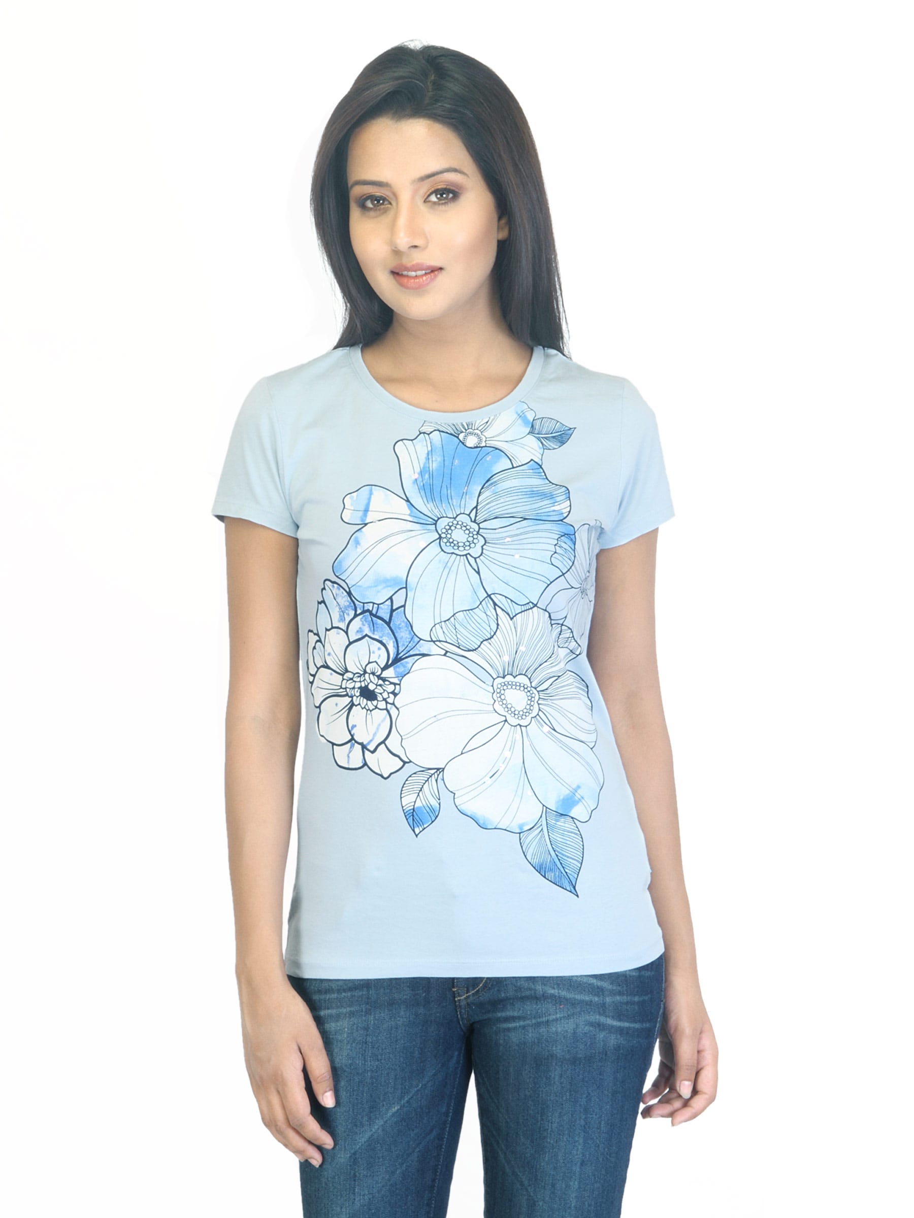 Wrangler Women Water Flower Blue T-shirt