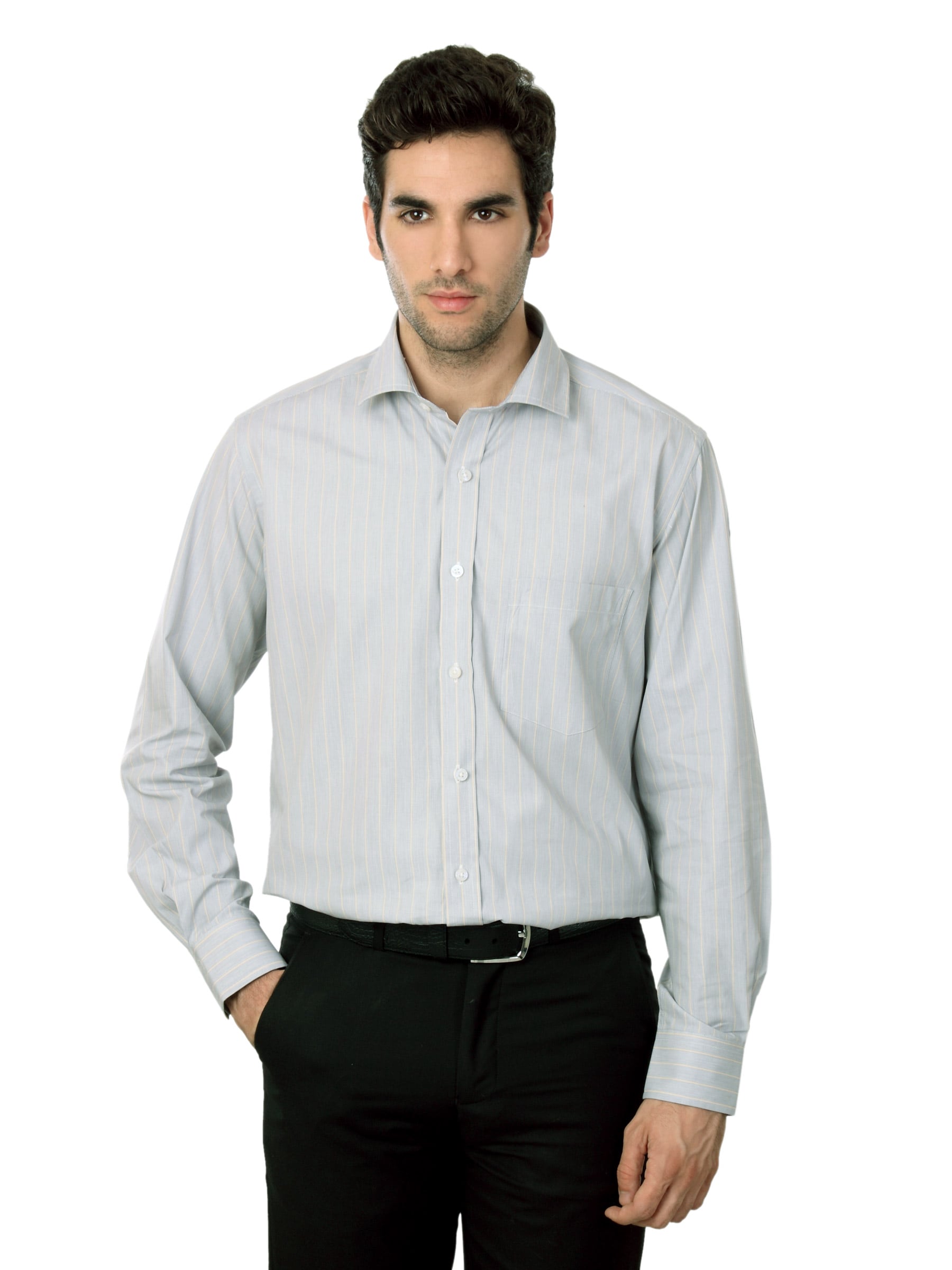 Indigo Nation Men Grey Striped Shirt