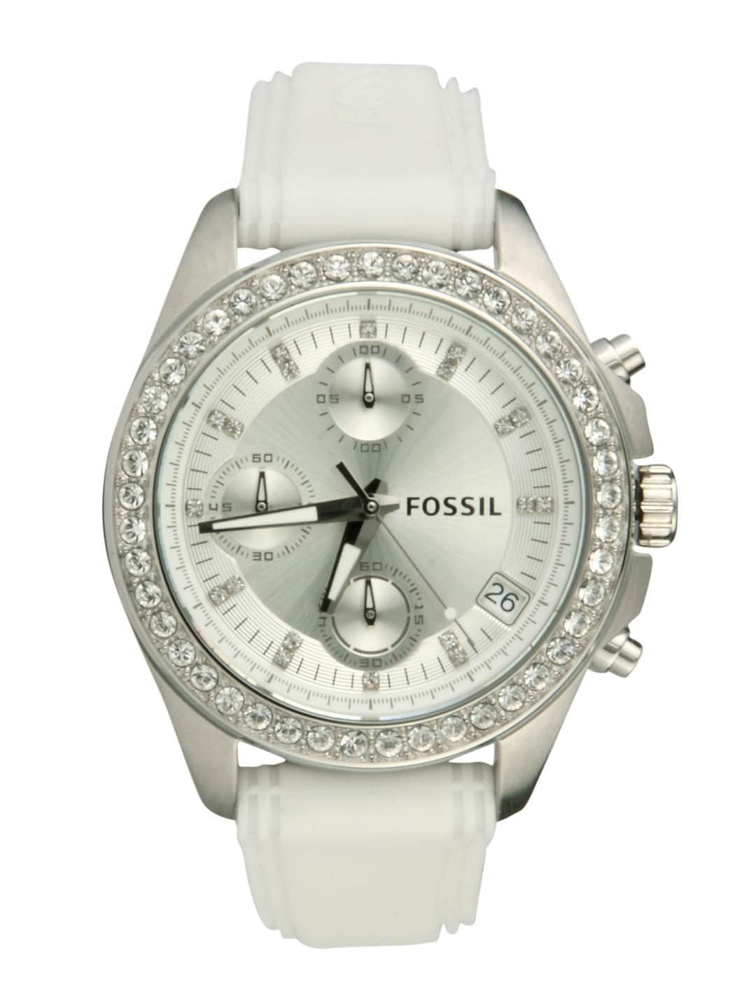 Fossil Women Silver-Toned Dial Chronograph Watch ES2883