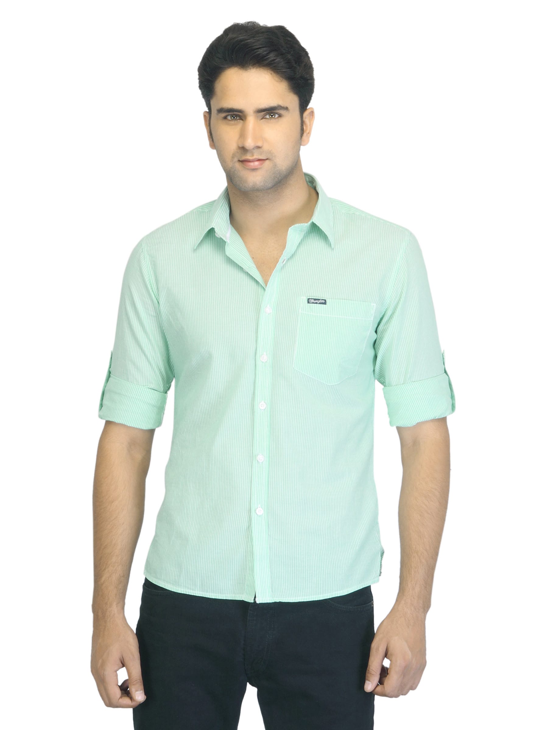 Wrangler Men Green Striped Shirt