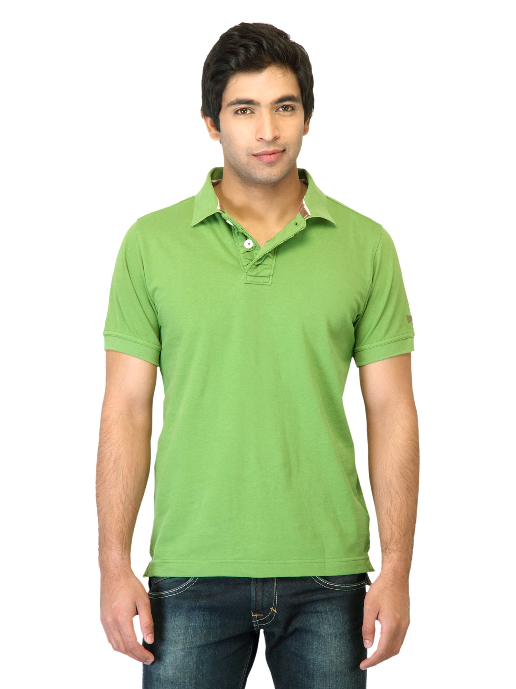 Basics Men Green Polo T-shirt