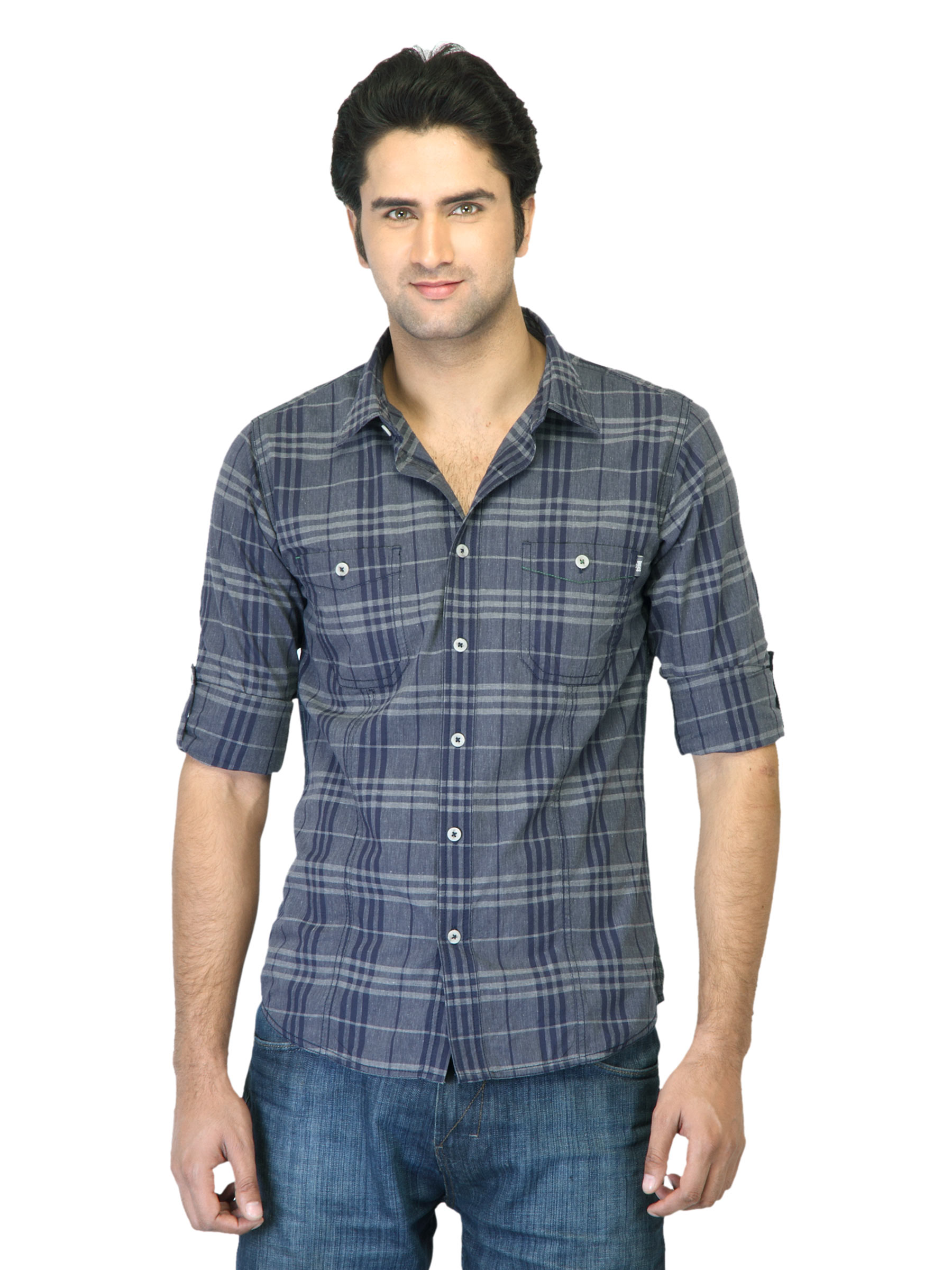 Basics Men Navy Checked Shirt