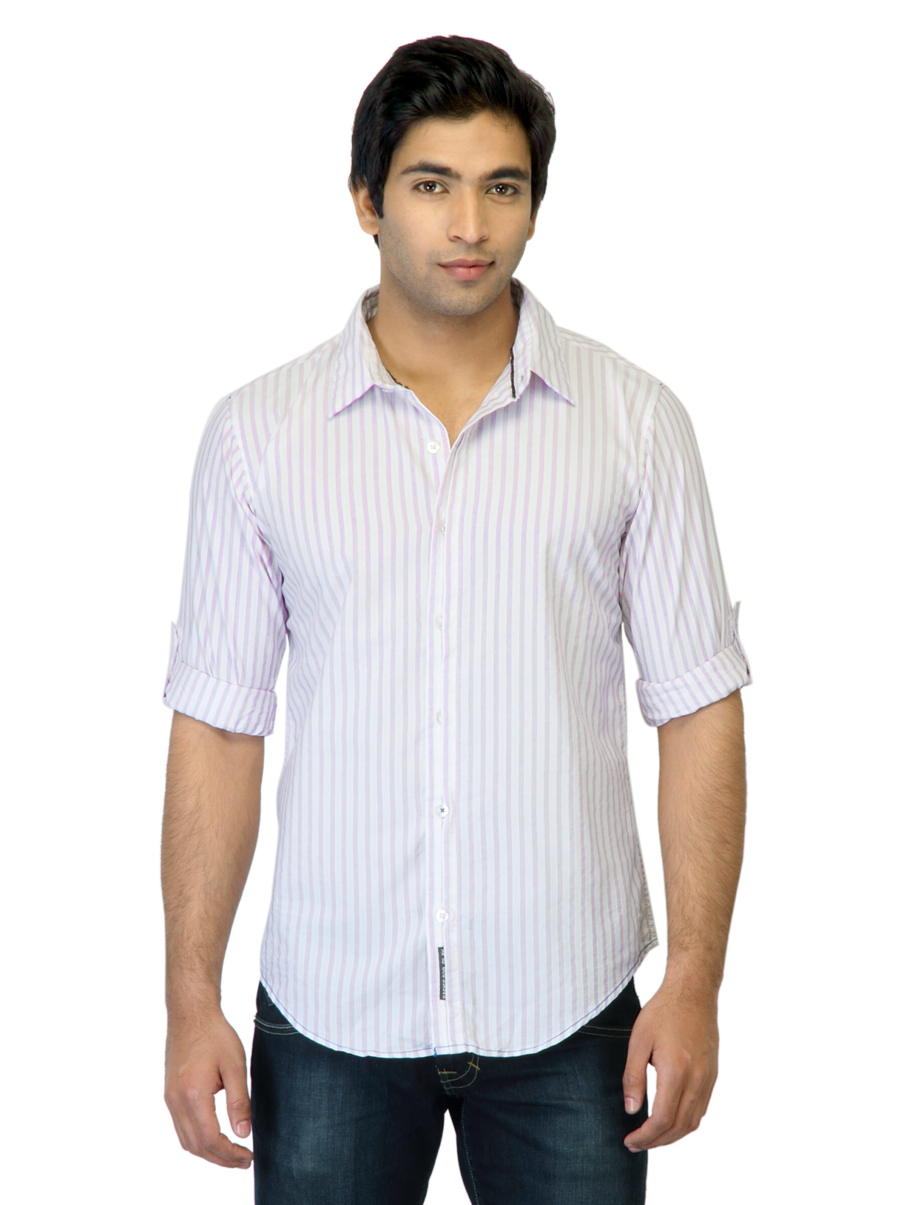 Basics Men White Striped Shirt