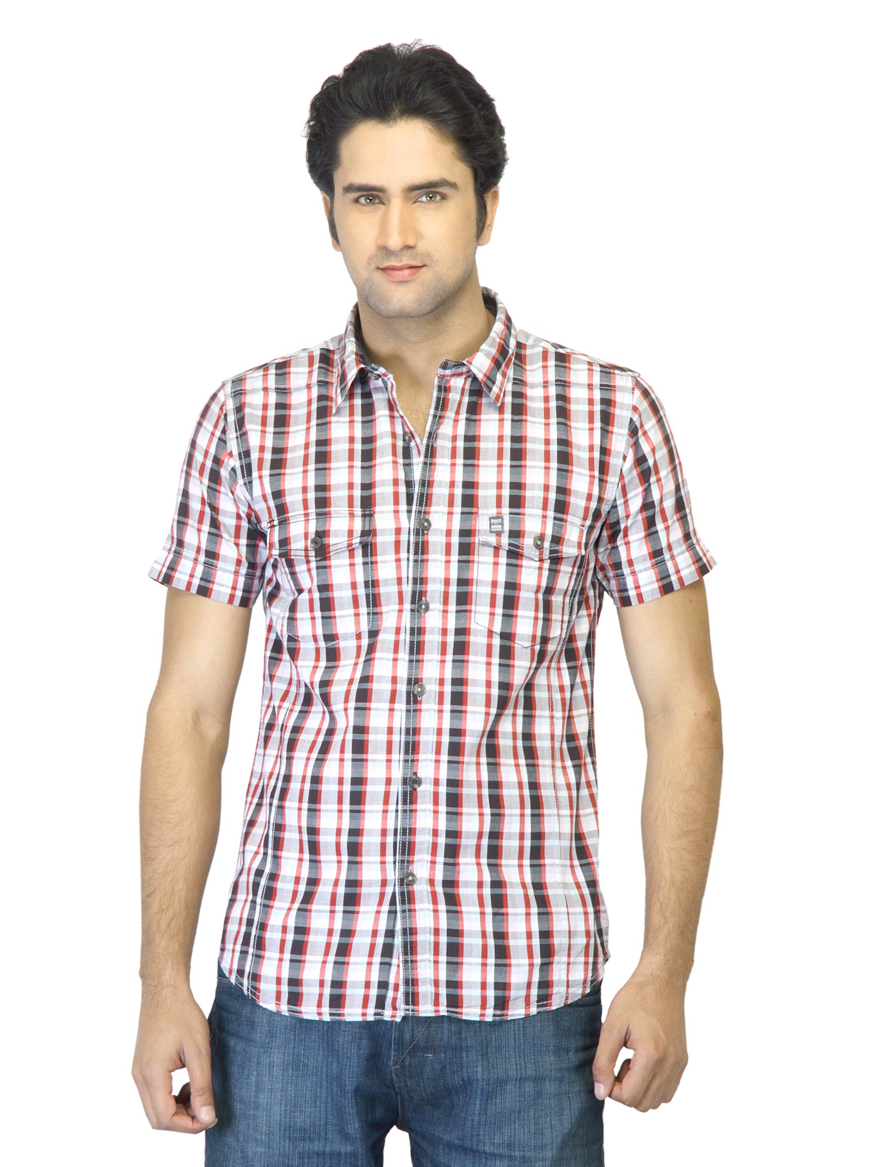 Basics Men Red Checked Shirt