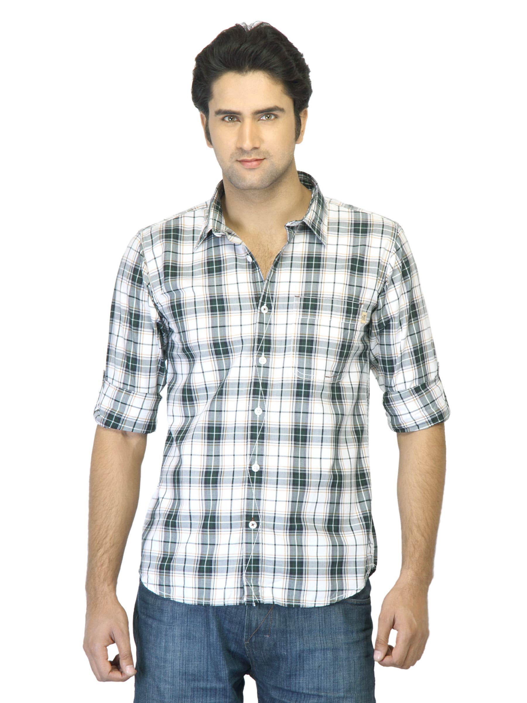 Basics Men Green Checked Shirt