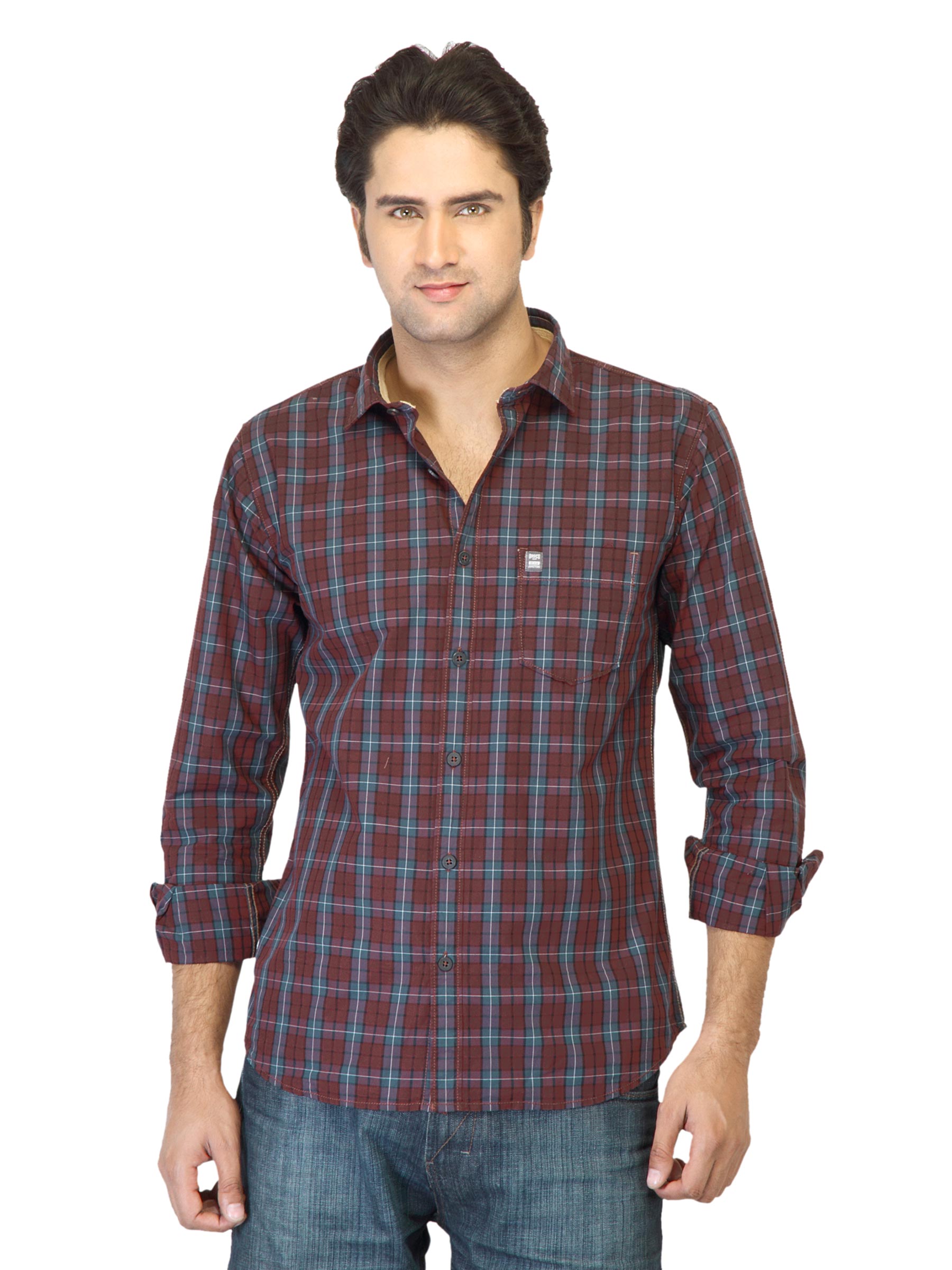 Basics Men Maroon Checked Shirt