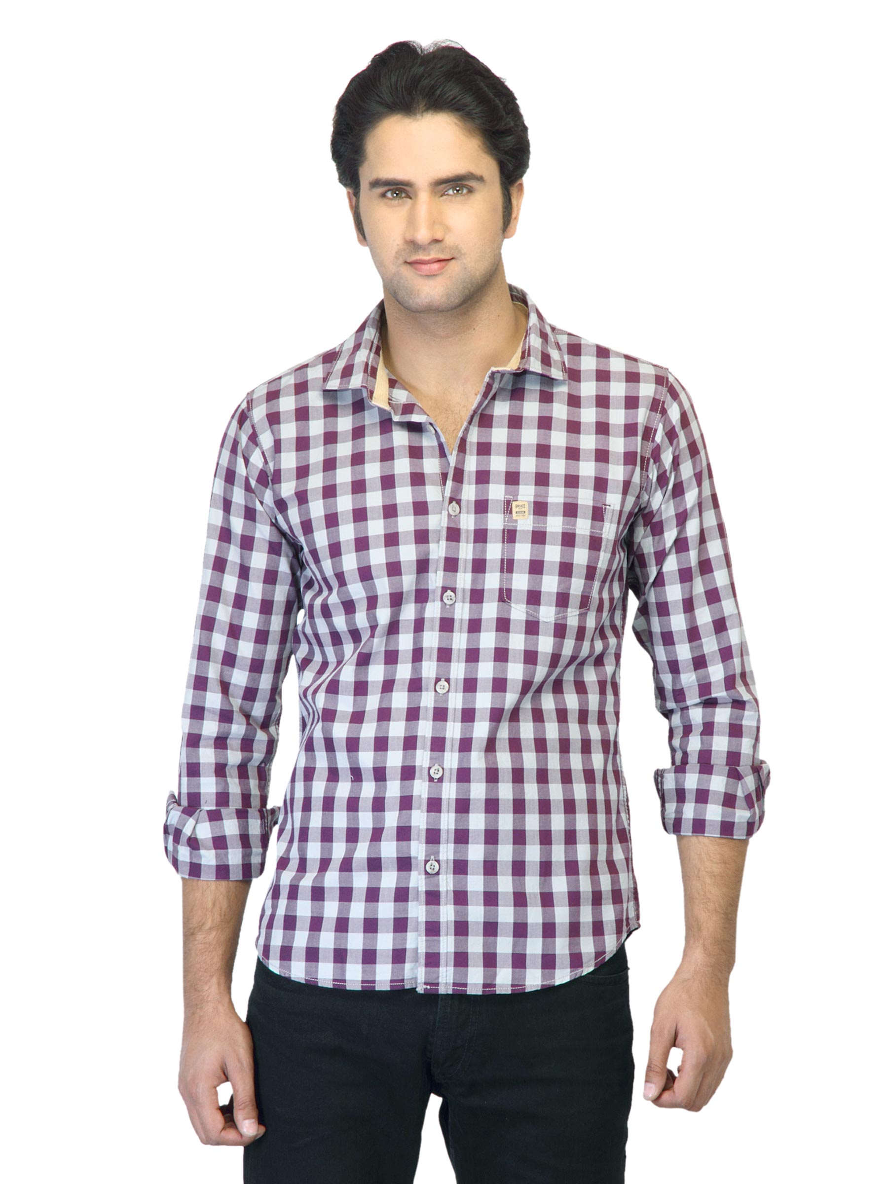 Basics Men Purple Checked Shirt