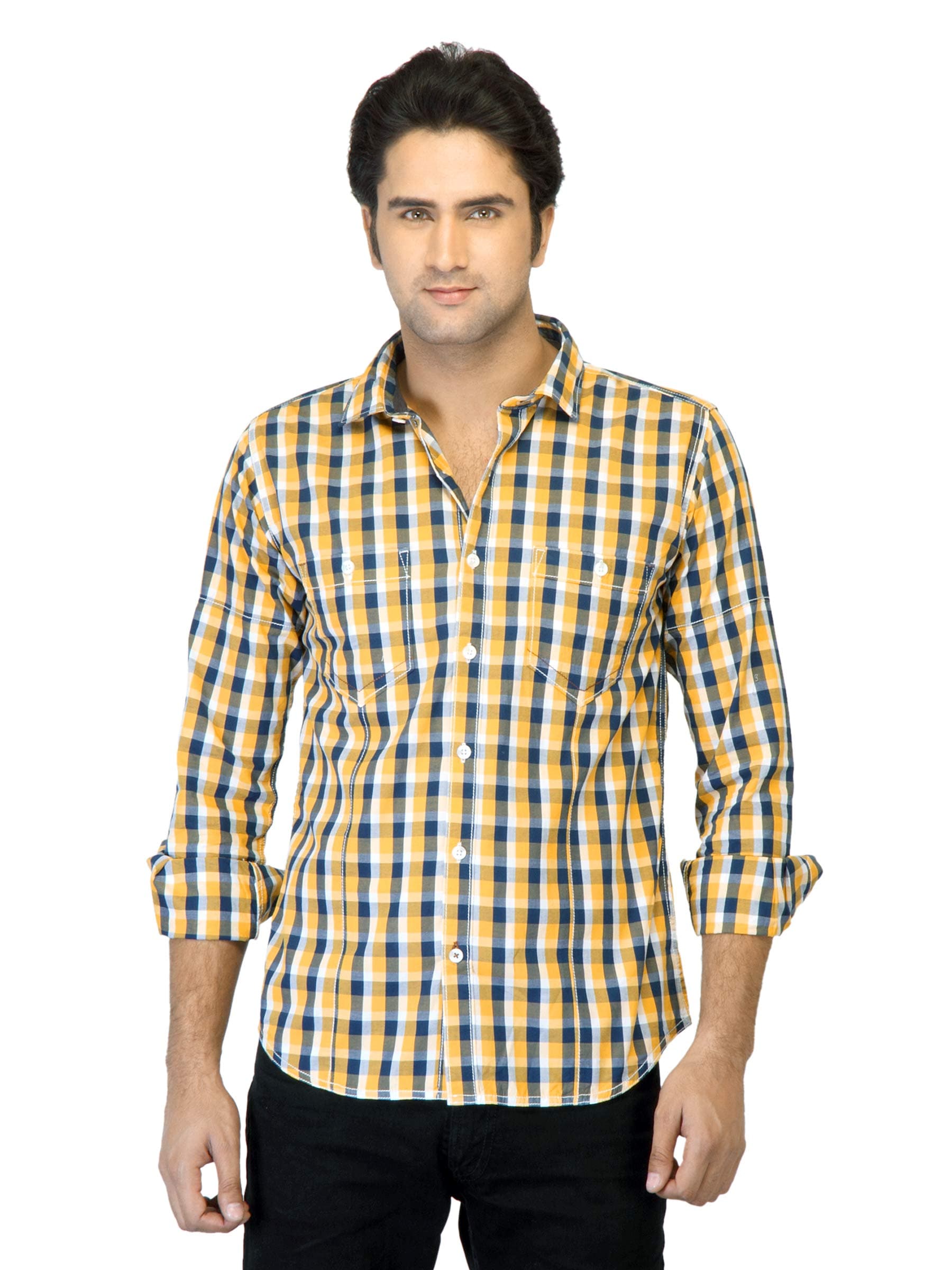 Basics Men Yellow Checked Shirt