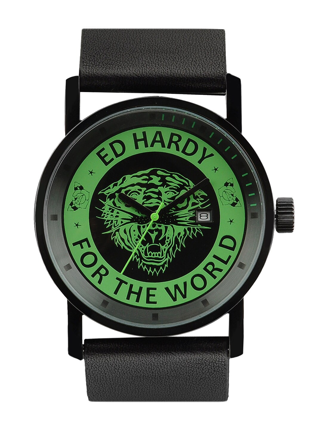 Ed Hardy Men Black & Green Dial Watch