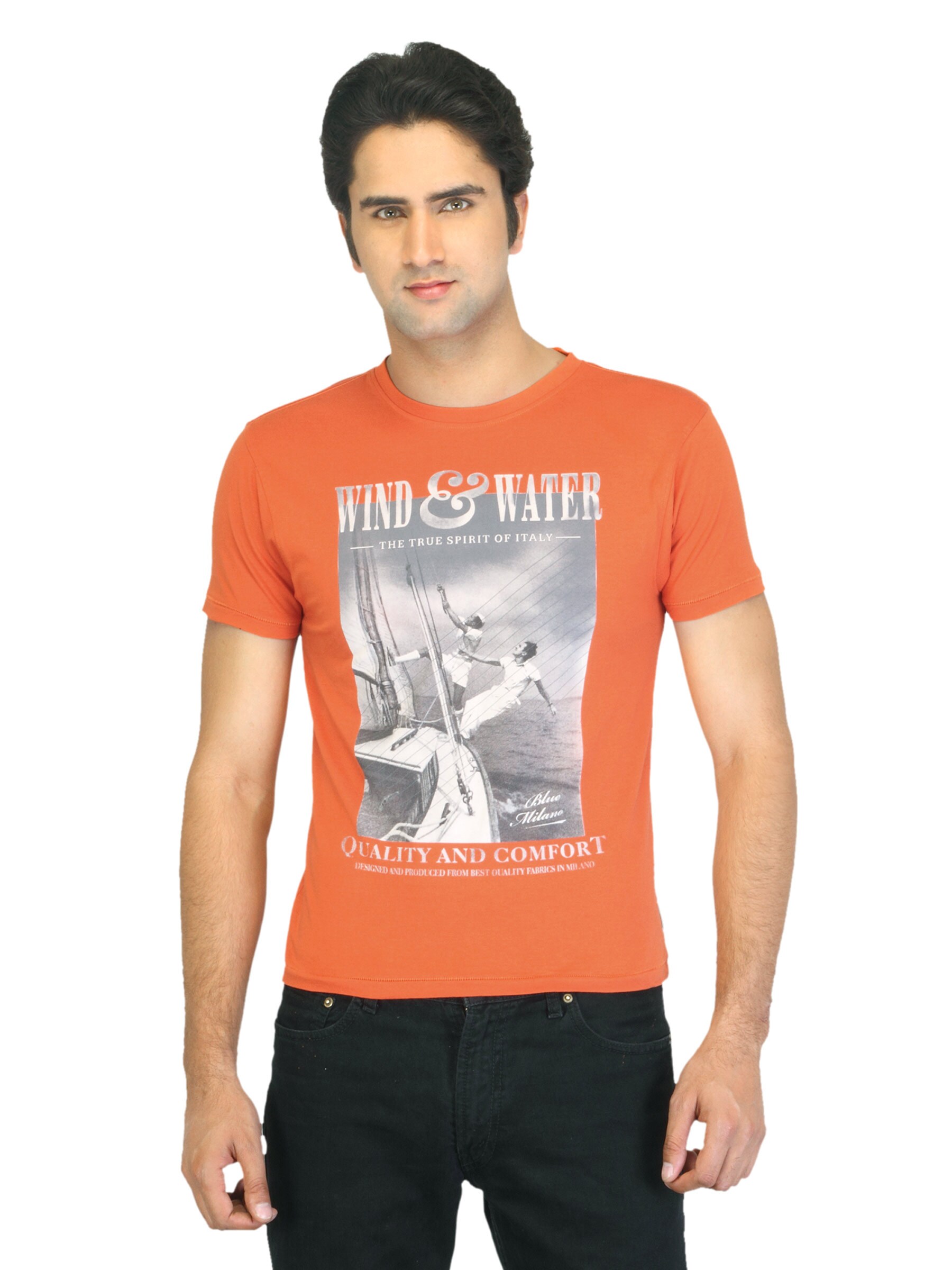 Flying Machine Men Printed Orange T-shirt