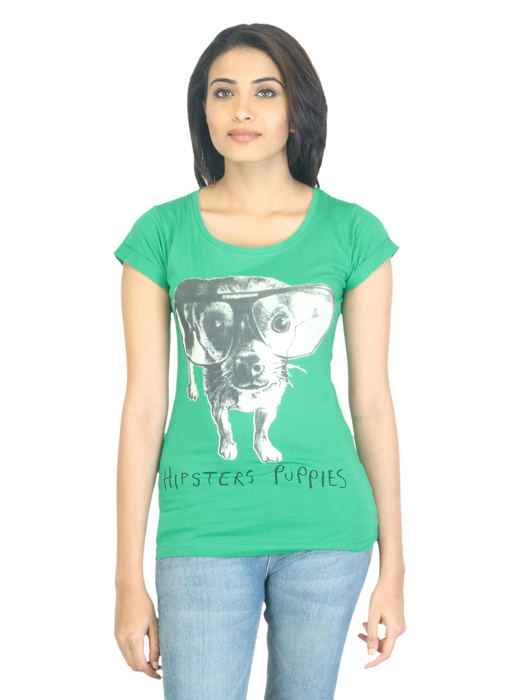 Flying Machine Women Printed Green T-shirt