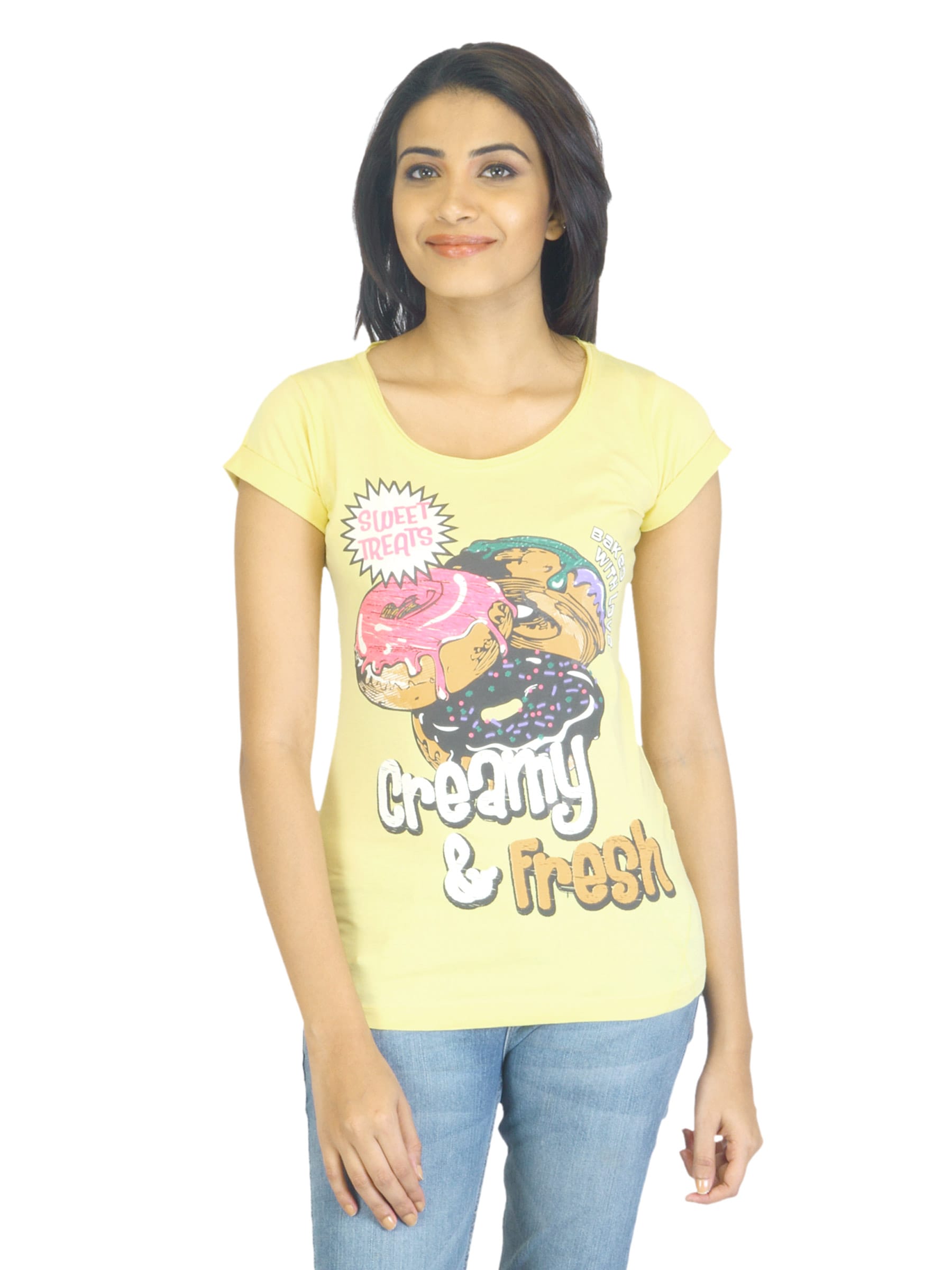 Flying Machine Women Printed Yellow T-shirt