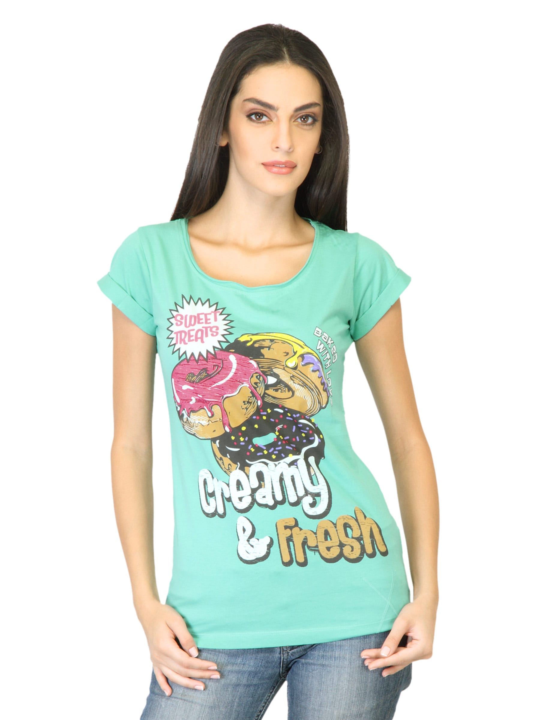 Flying Machine Women Printed Green T-shirt