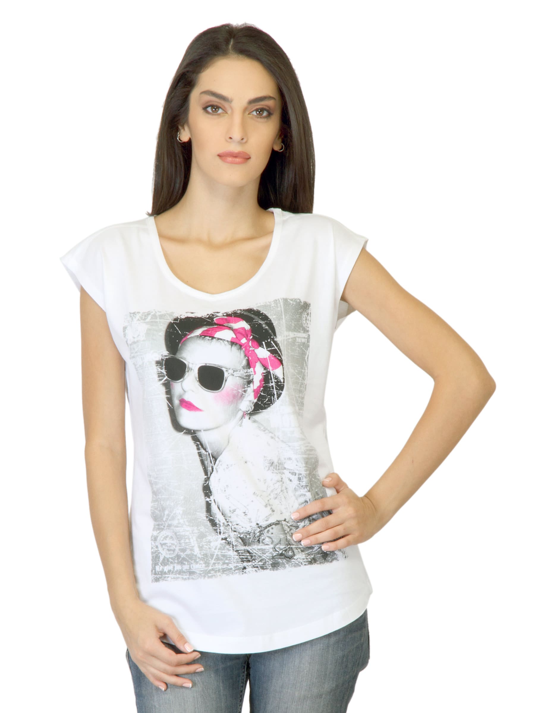 Flying Machine Women Printed White T-shirt