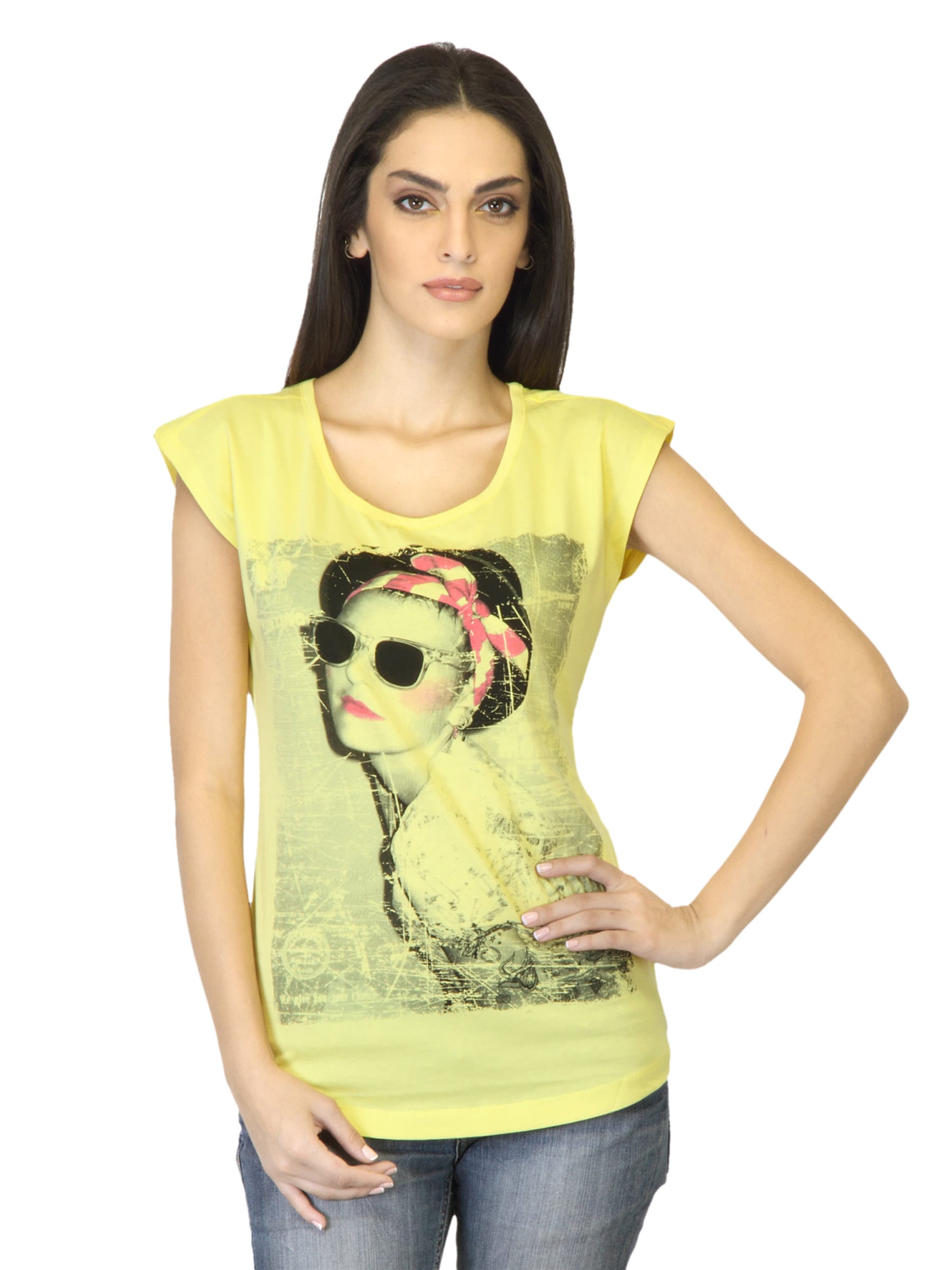 Flying Machine Women Printed Yellow T-shirt