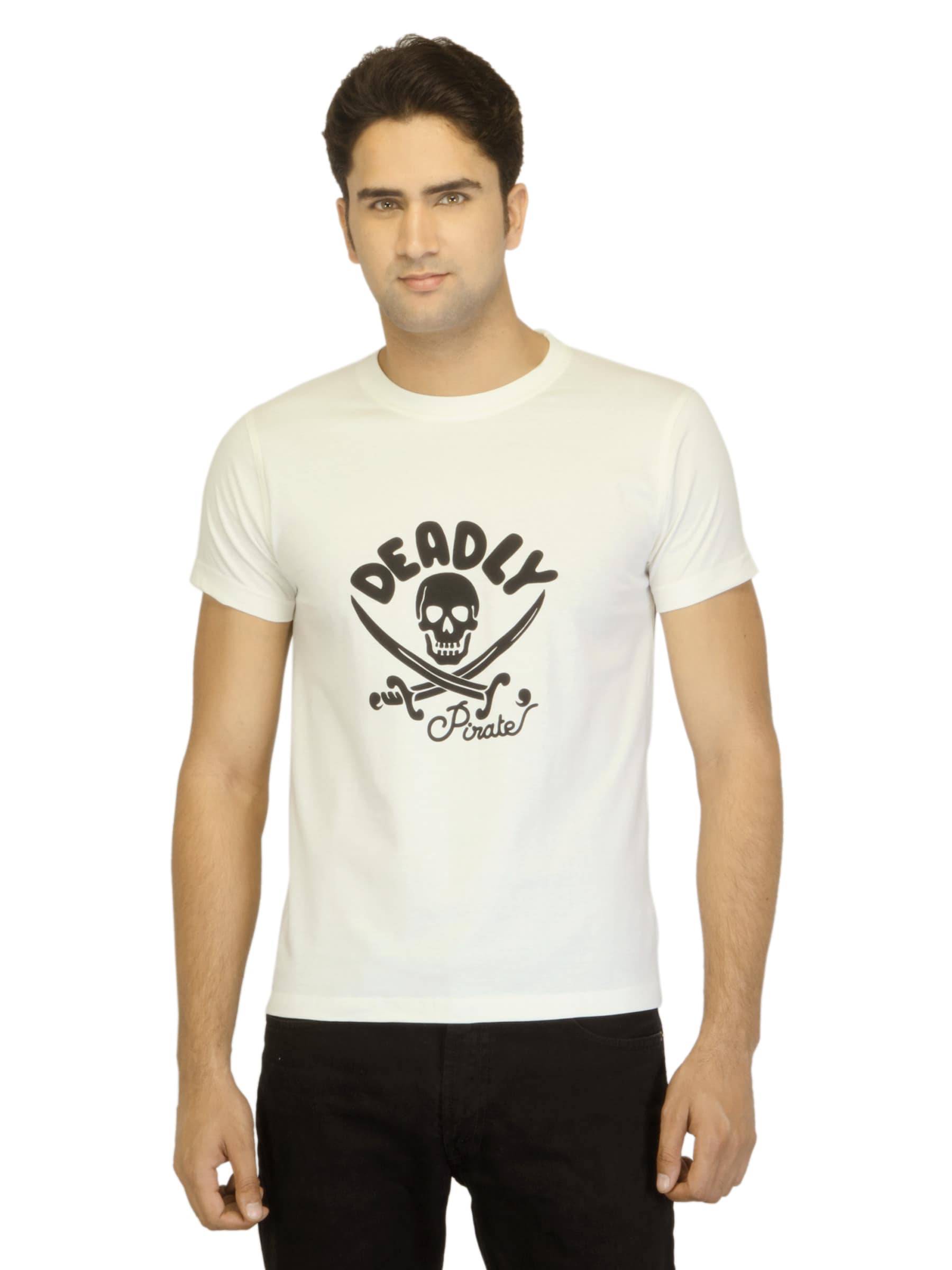 Myntra Men Deadly Pirate Off White T-shirt