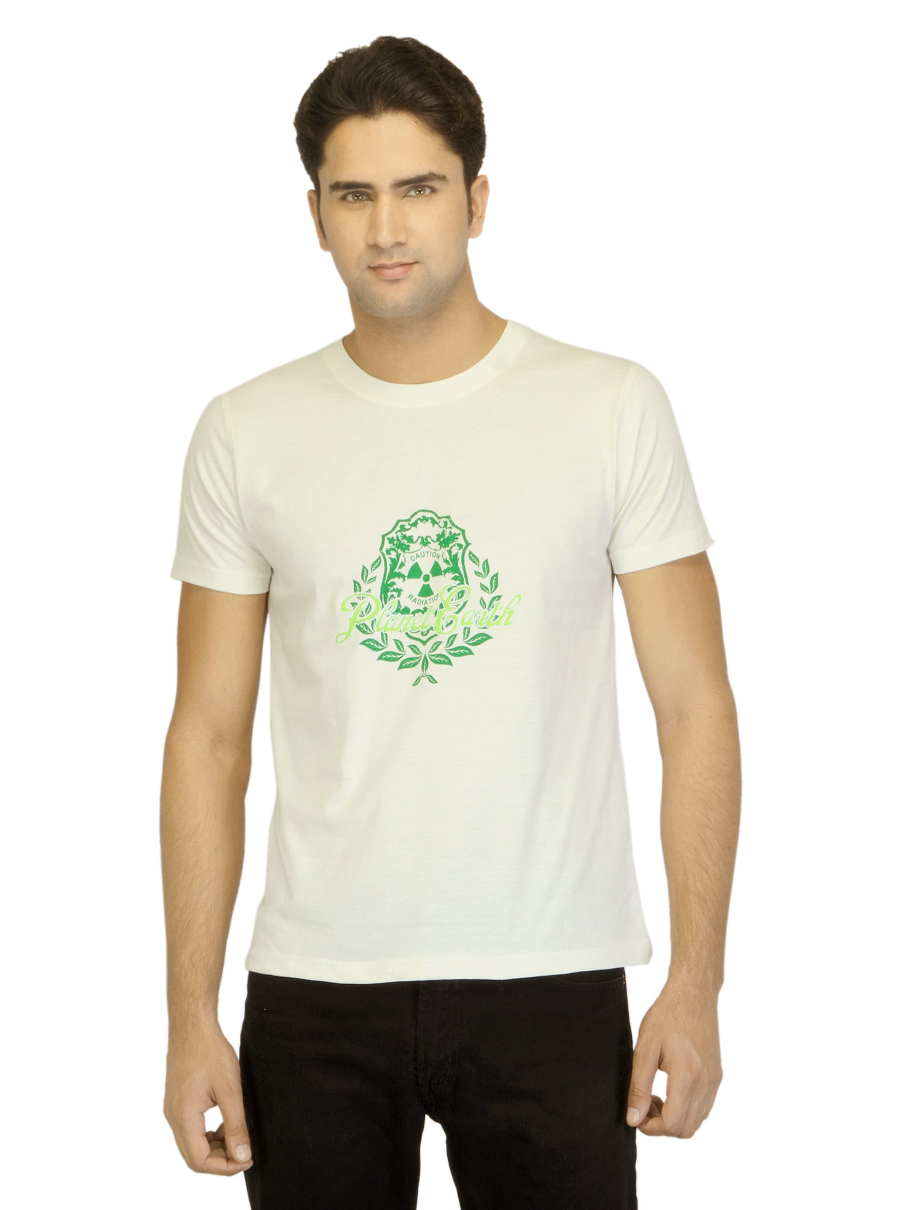 Myntra Men Planet Earth Off White T-shirt