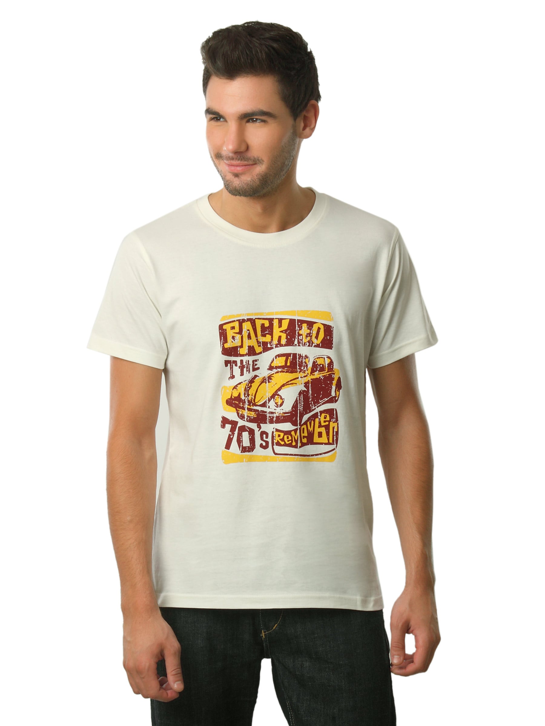 Myntra Men Back To The 70s Cream T-shirt