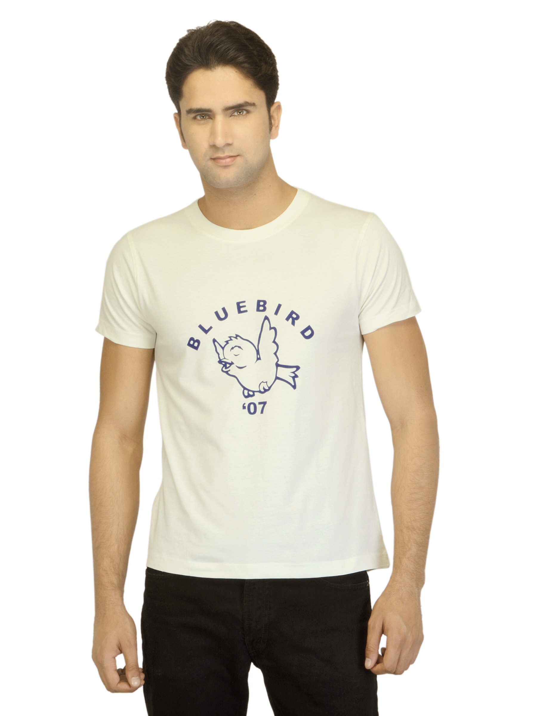 Myntra Men Blue Bird Off White T-shirt