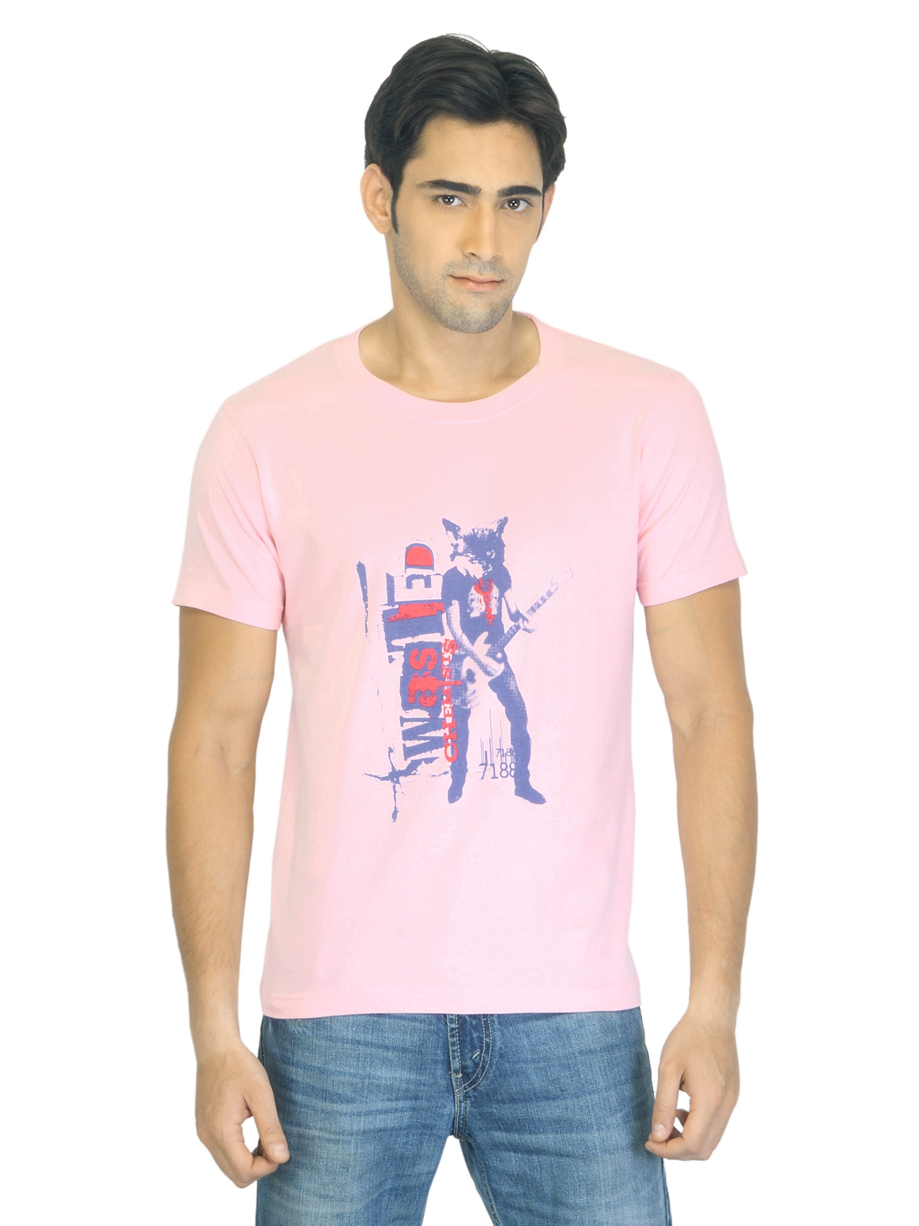Myntra Men Wasted Pink T-shirt