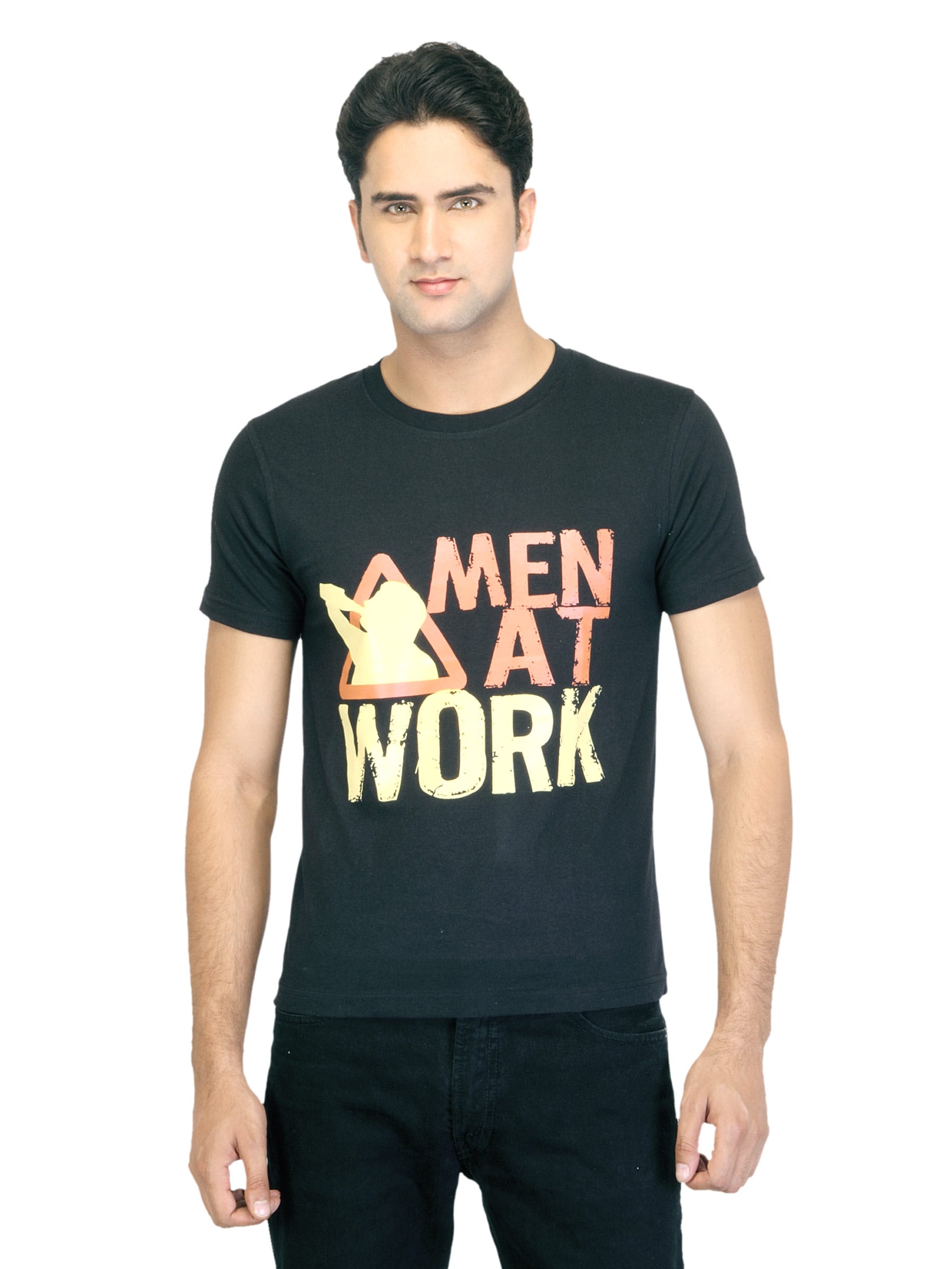 Myntra Men Men At Work Black T-shirt