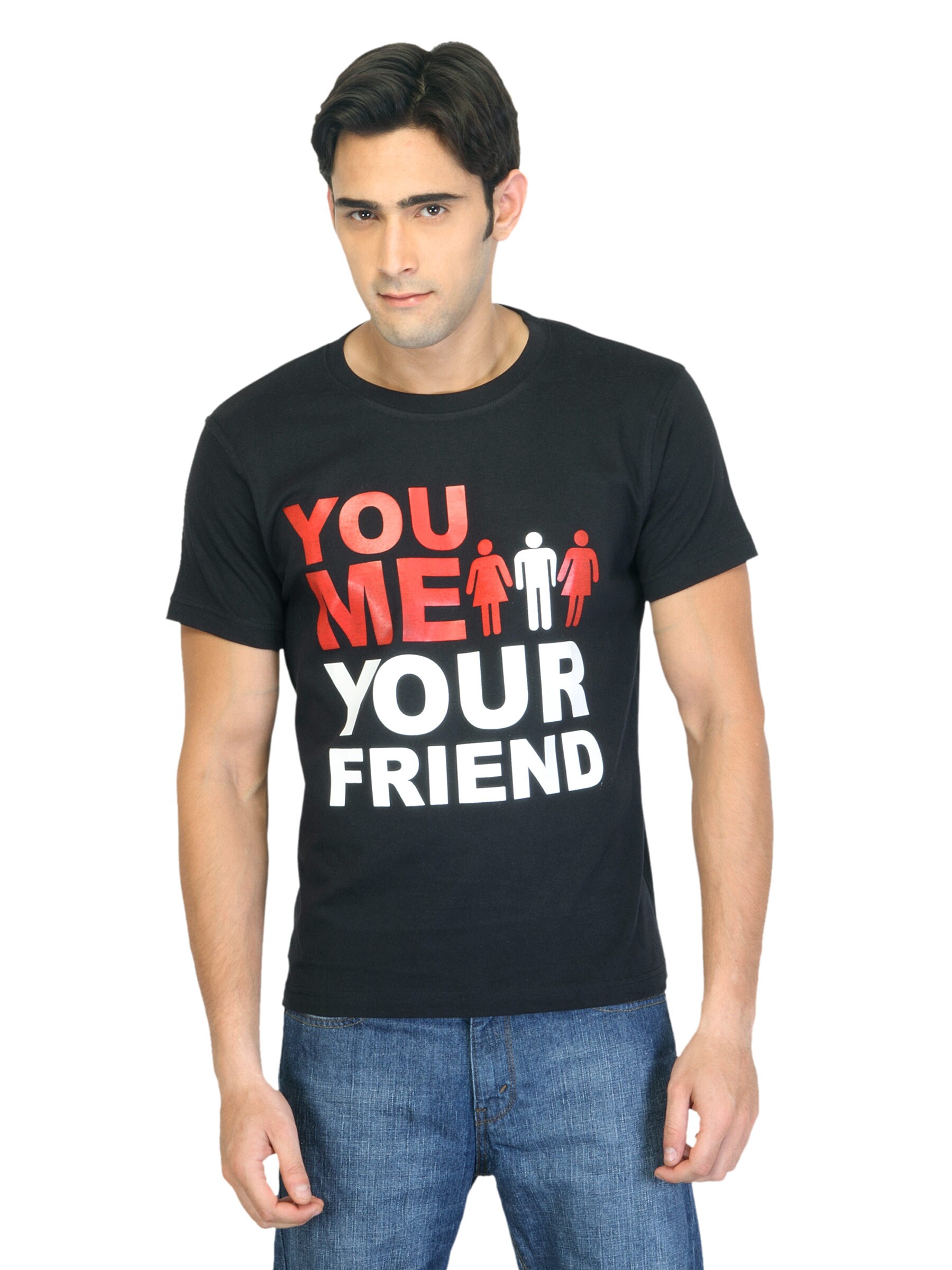 Myntra Men You Me Your Friend Black T-shirt