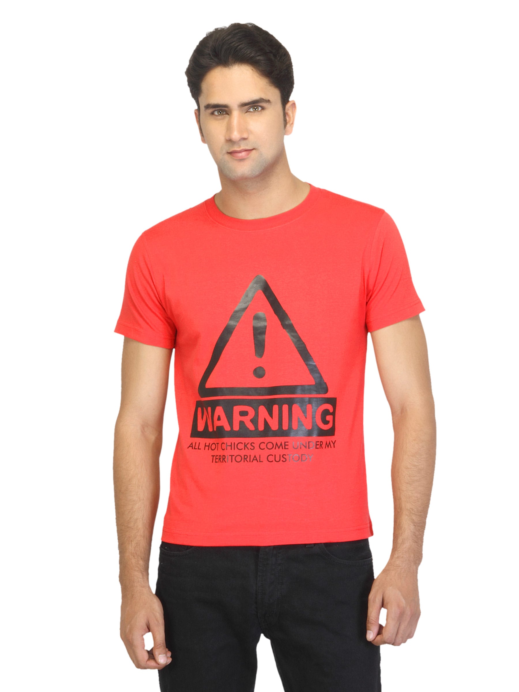 Myntra Men Warning Red T-shirt
