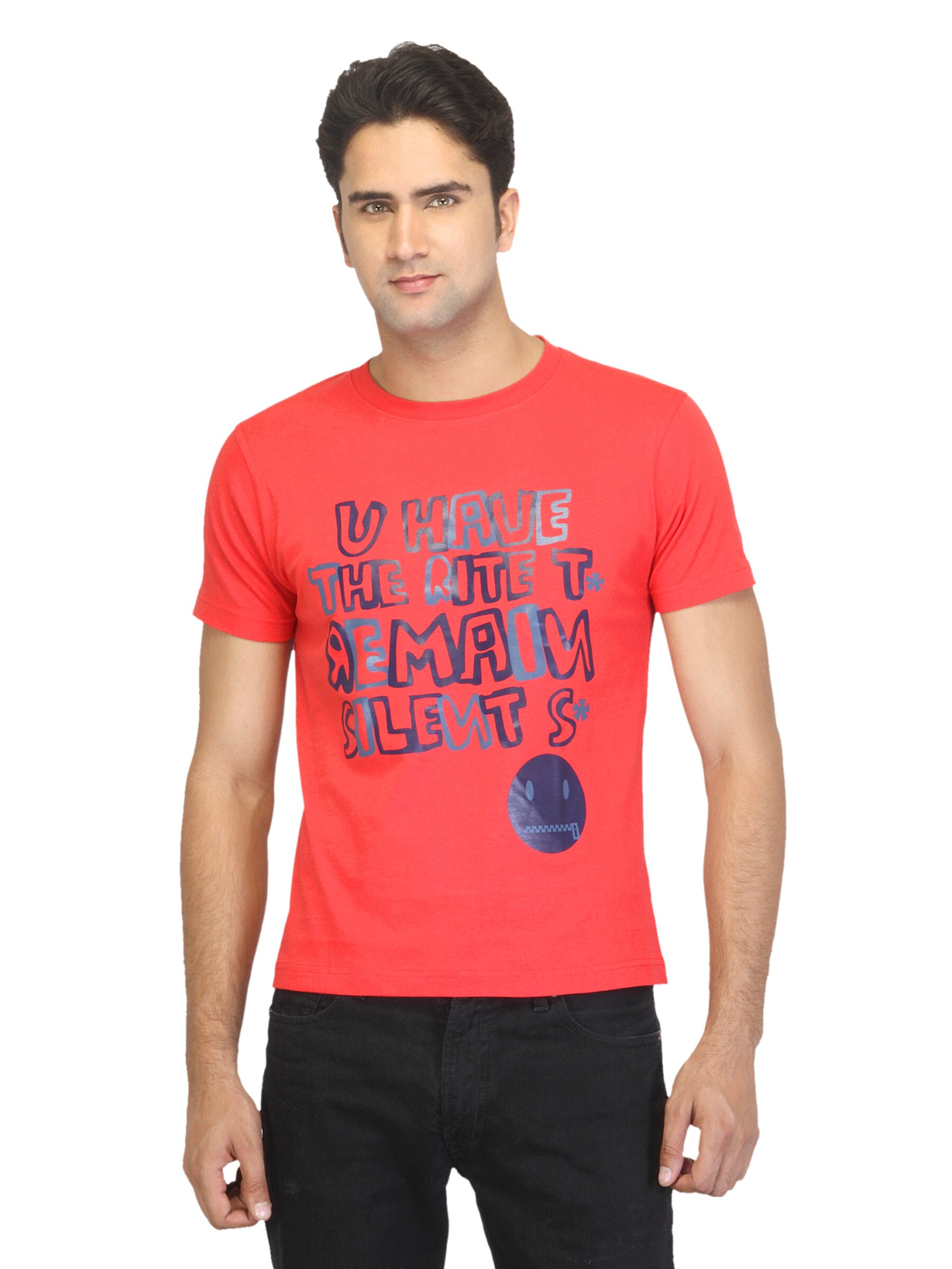 Myntra Men You Have Rite to Remain Silent Red T-shirt