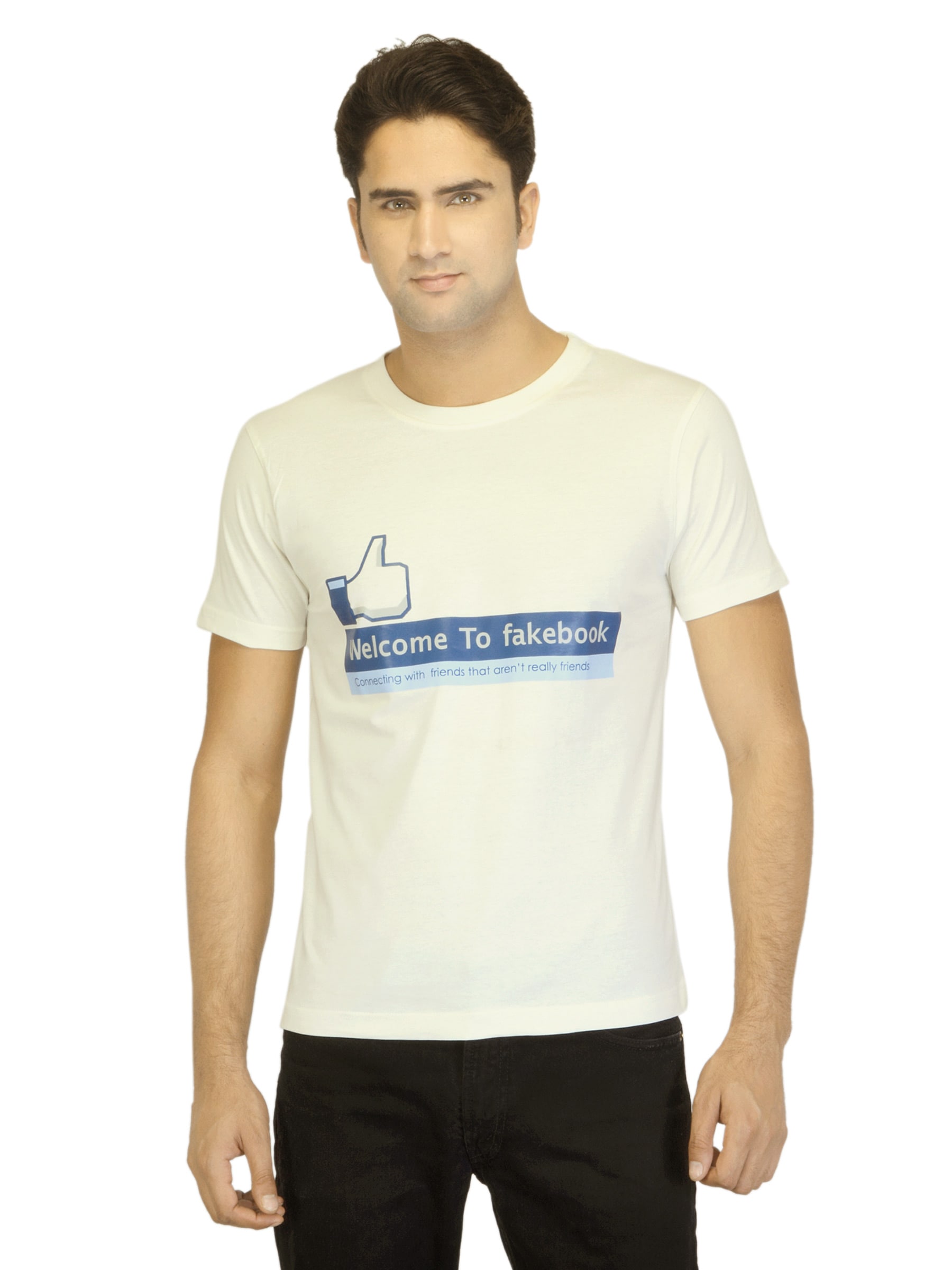 Myntra Men Fakebook Off White T-shirt