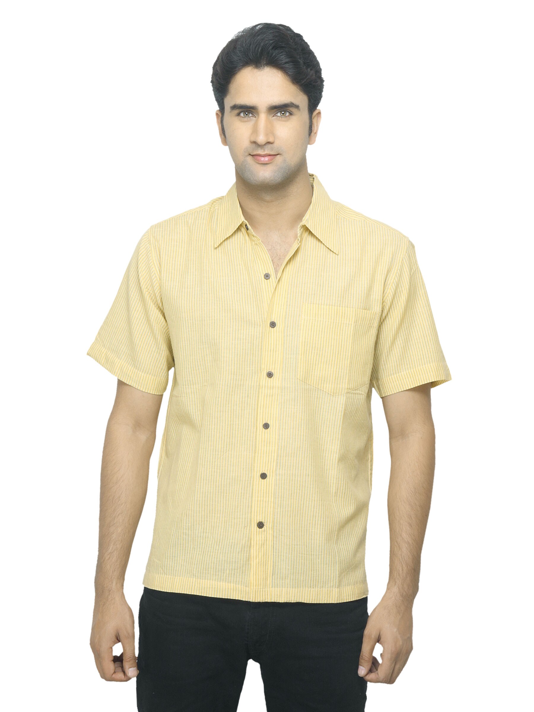 Fabindia Men Striped Yellow Shirt