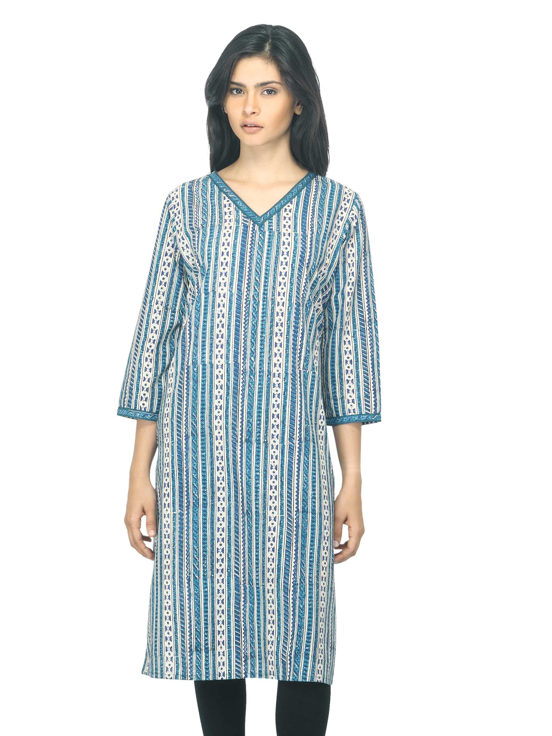 Fabindia Women Printed Blue Kurta