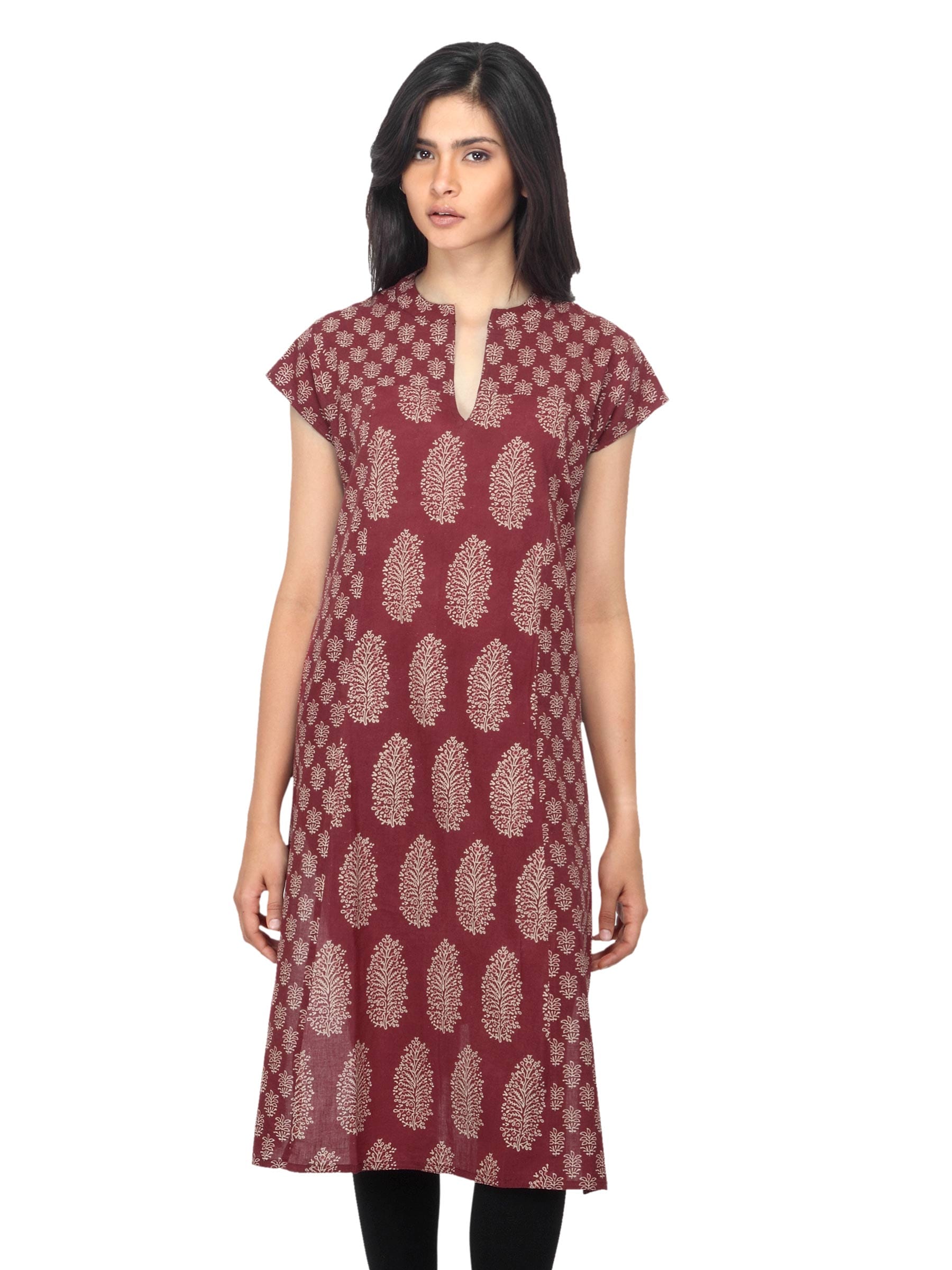 Fabindia Women Printed Maroon Kurta