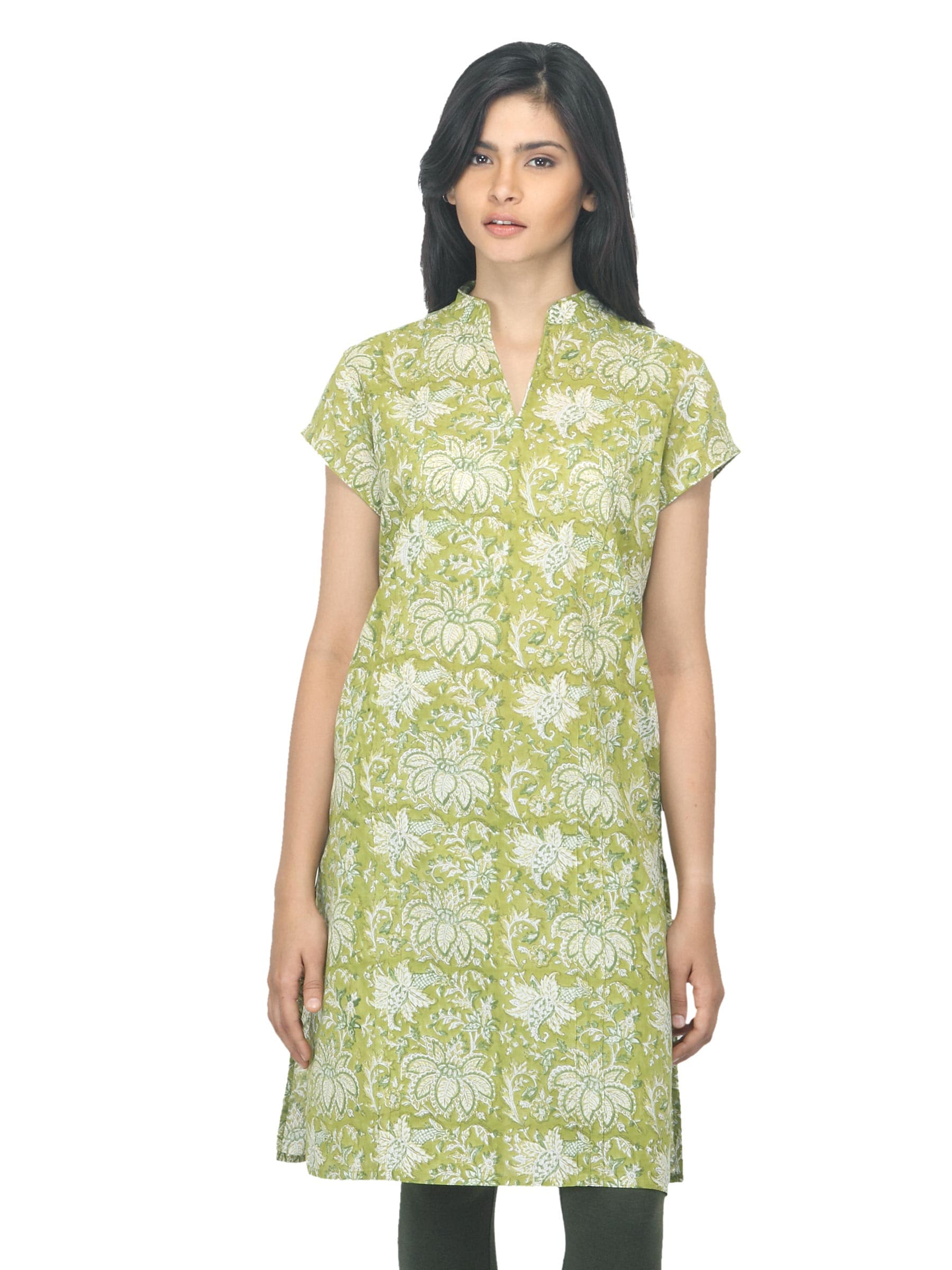 Fabindia Women Printed Green Kurta