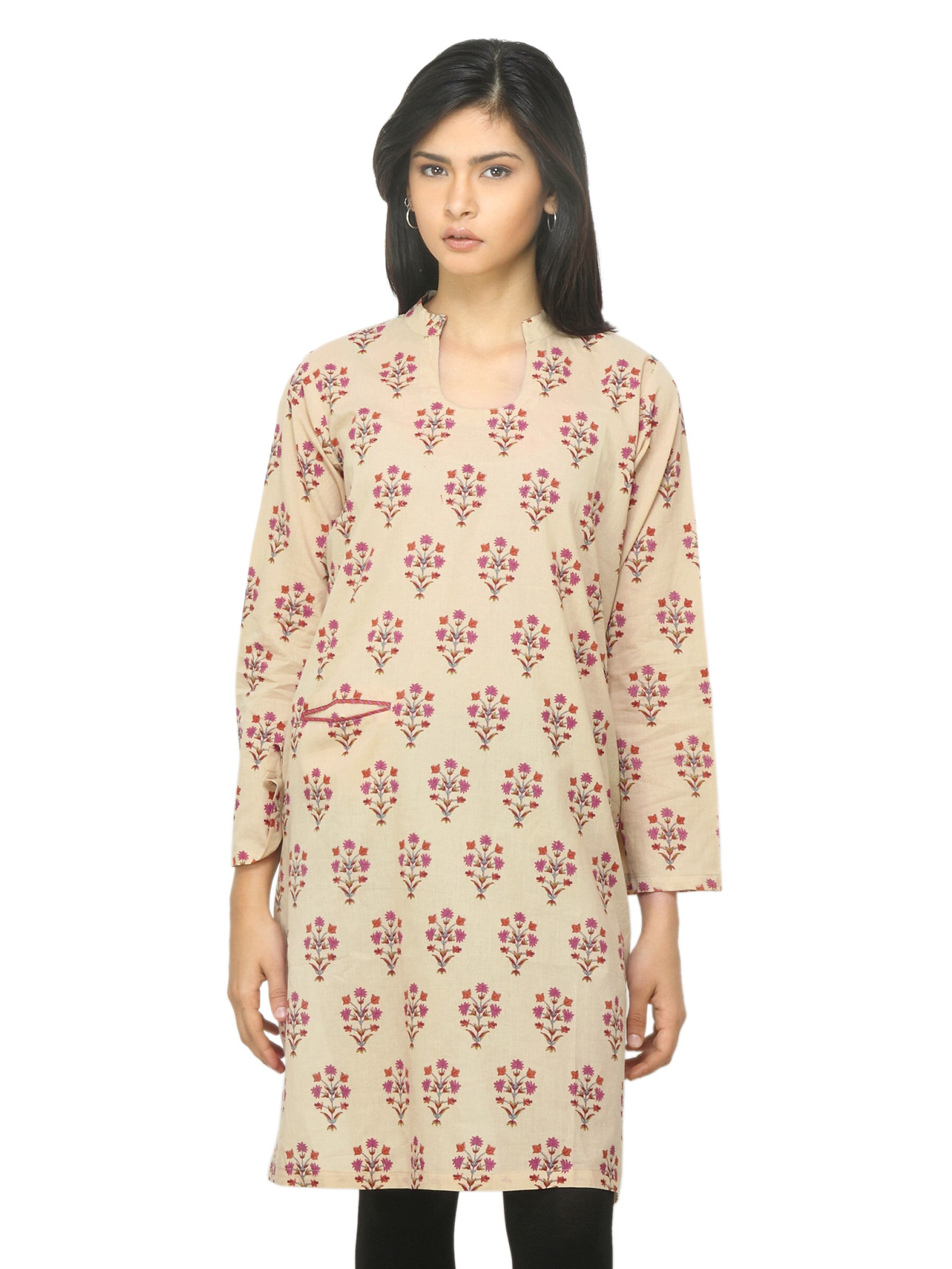 Fabindia Women Printed Beige Kurta