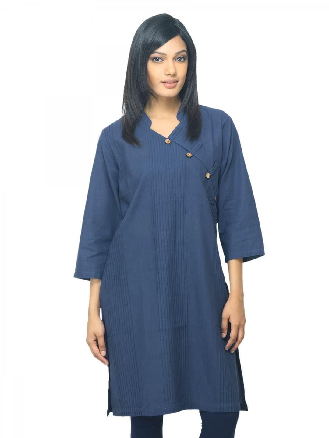 Fabindia Women Navy Blue Mangalgiri Kurta