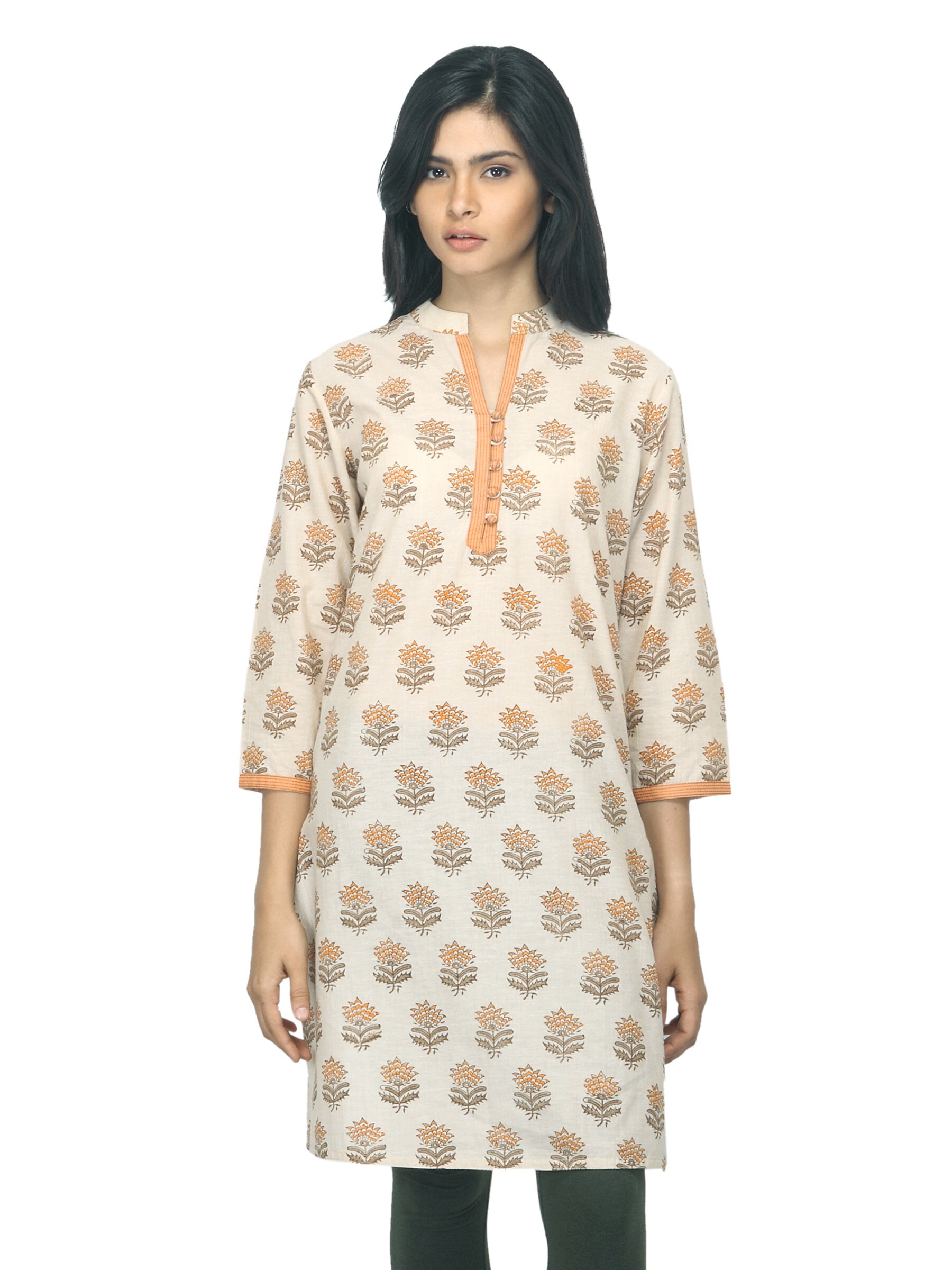 Fabindia Women Printed Beige Kurta